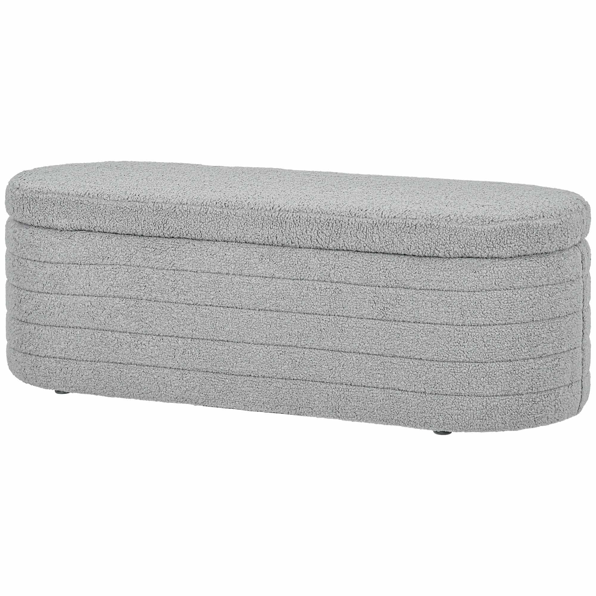 4goodz Bedbank Hocker met Opbergruimte - teddyfleece - 41x116x40 cm - lichtgrijs