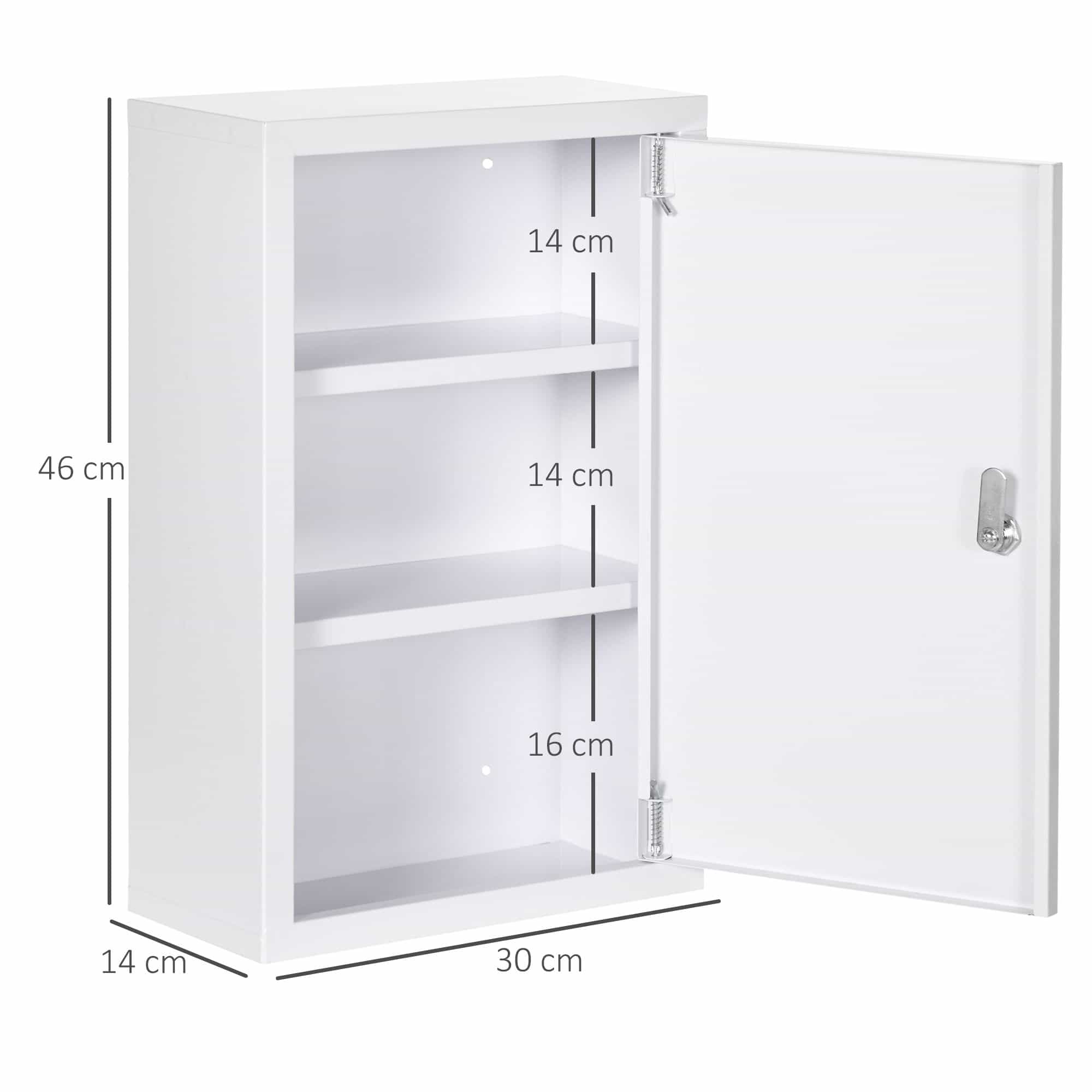 4goodz Medicijnkastje metaal EHBO-kastje met slot 14x30x46 cm - Wit