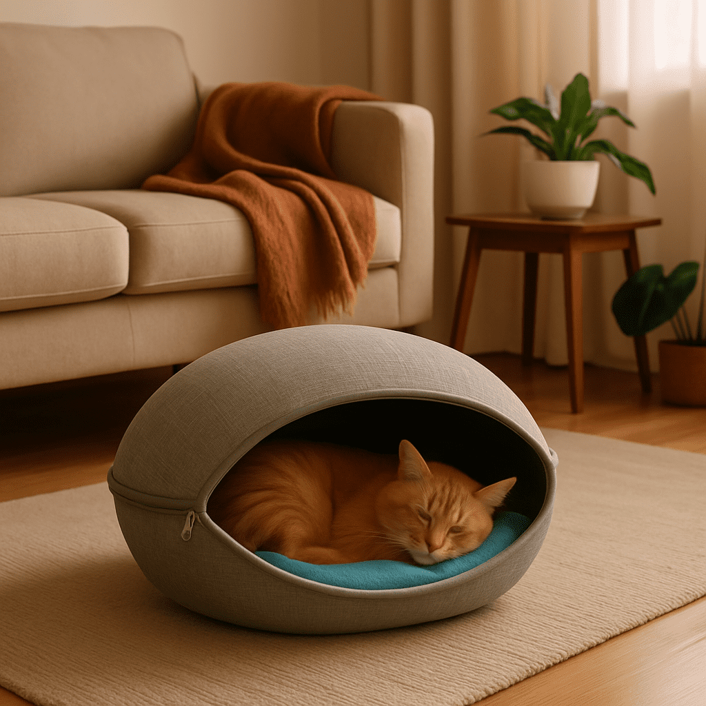 4animalz® Kattenmand in grijs - 52x45x33cm - blauw en creme kussens
