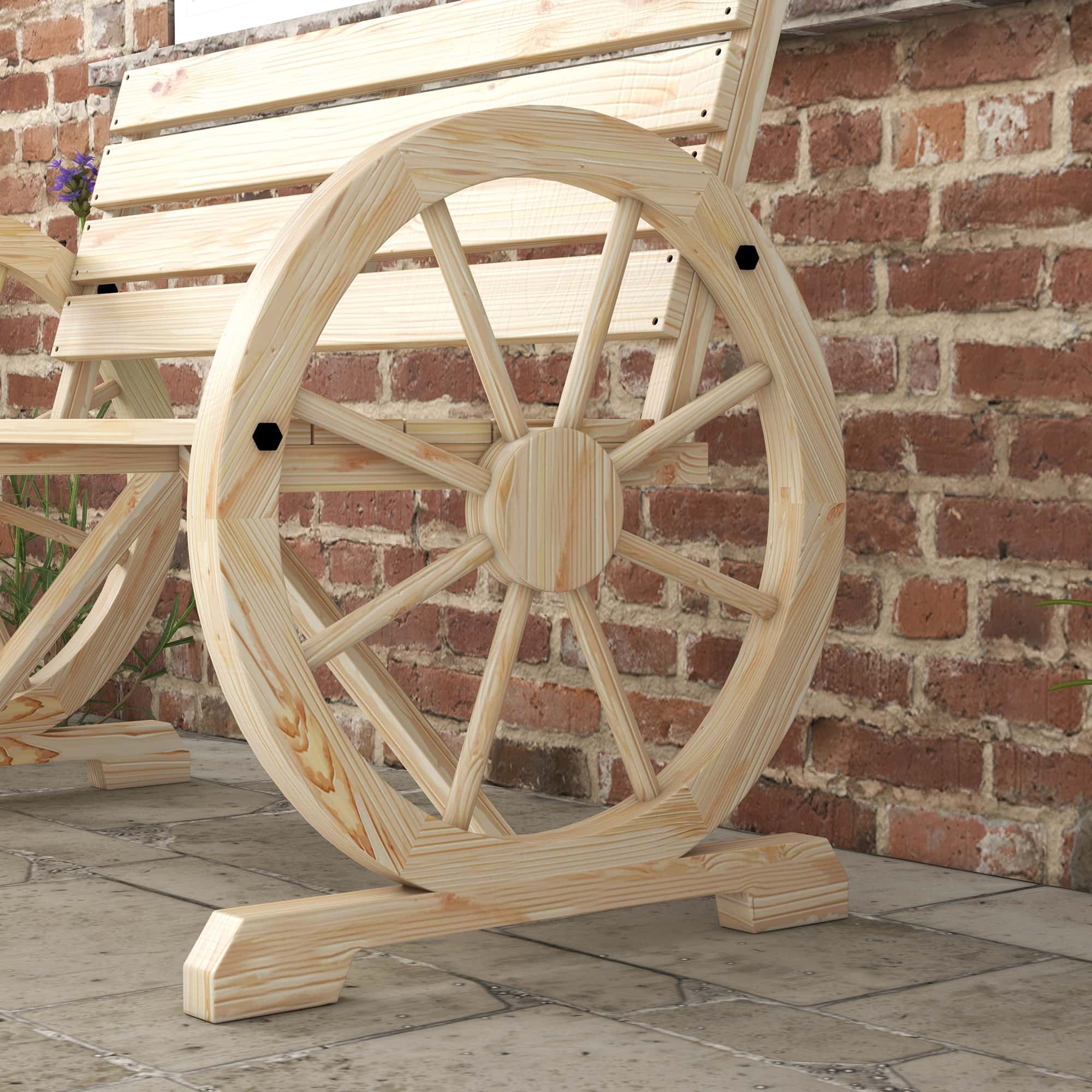 4goodz Tuinbank met armleuning Wagenwielen design Massief Hout - Lichtbruin