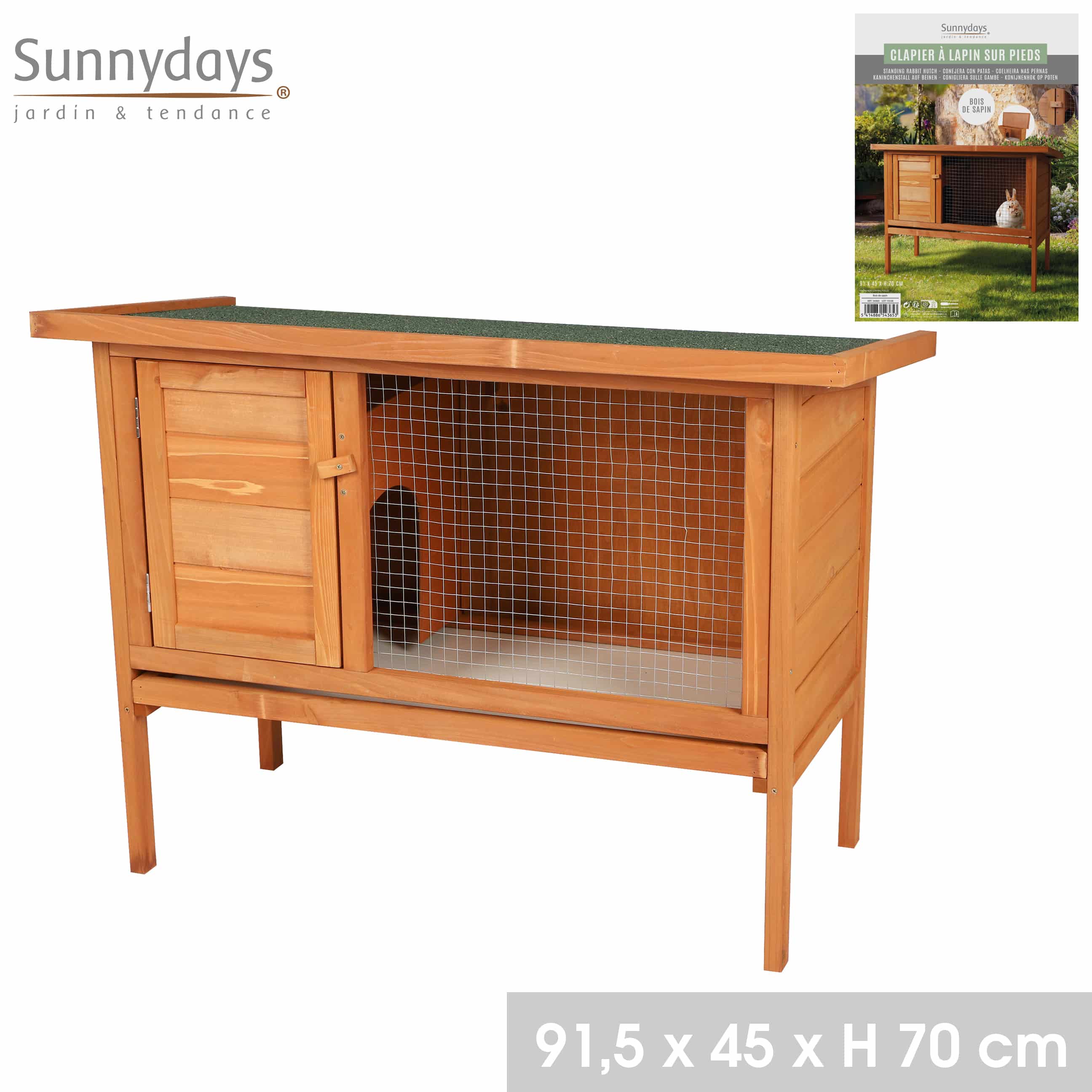 Sunnydays Konijnenhok hout 91x45x70 cm -Bruin