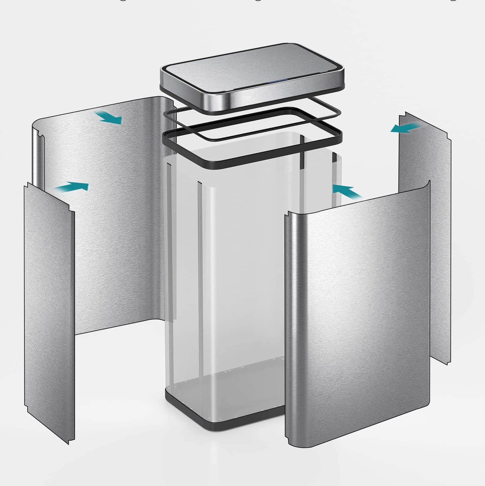 4goodz Sensorprullenbak rechthoek 60L 27x39x66cm - Zilver