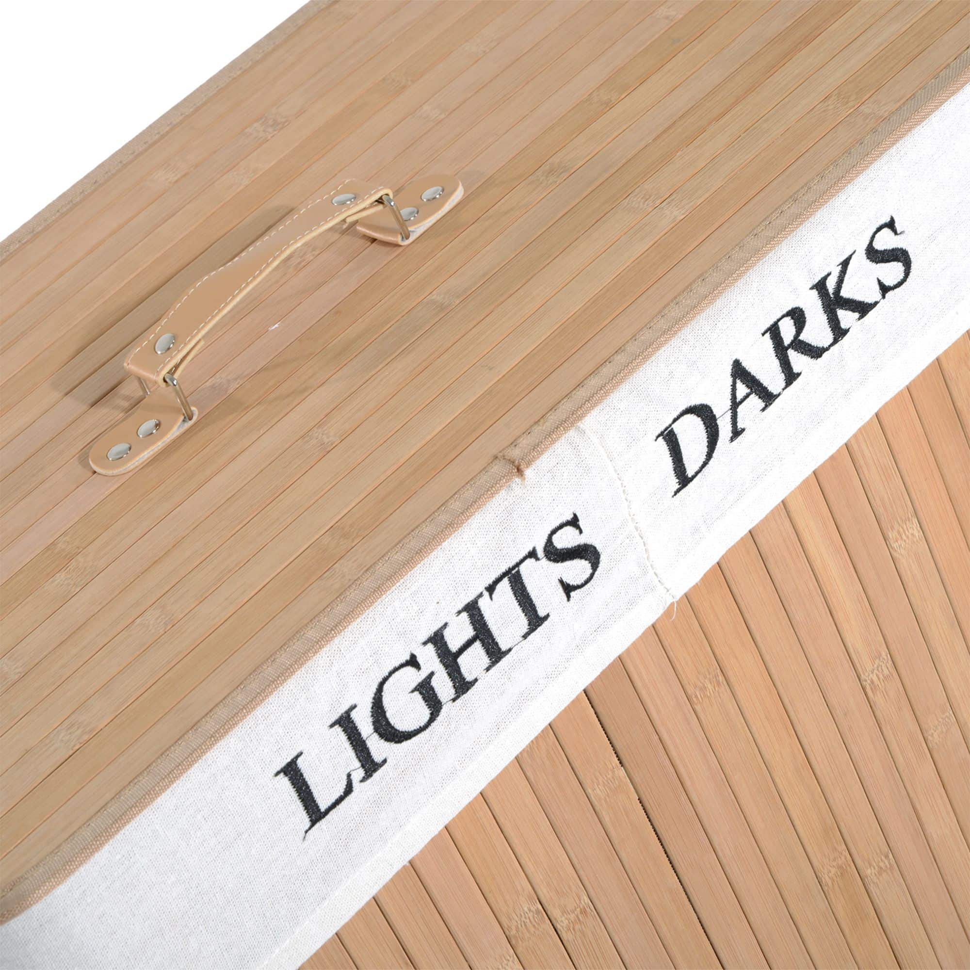 4goodz Wasmand Bamboe met Deksel 2 Vakken 100 Liter - Bruin