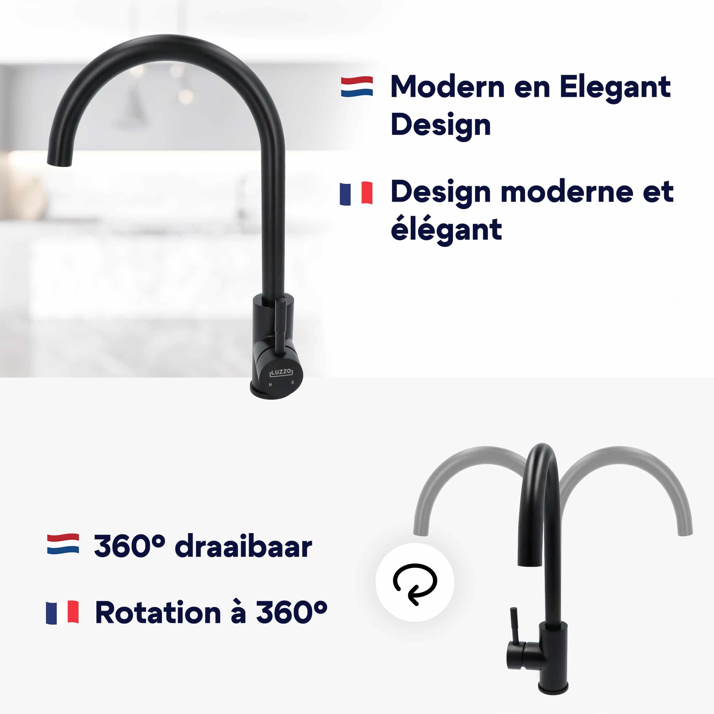 Luzzo® Lesina Keuken mengkraan Mat Zwart – hoog model ronde uitloop - 100% roestvrij staal (RVS) - strak modern design Luzzo® Lesina Keuken mengkraan Mat Zwart – hoog model ronde uitloop - 100% roestvrij staal (RVS) - strak modern design