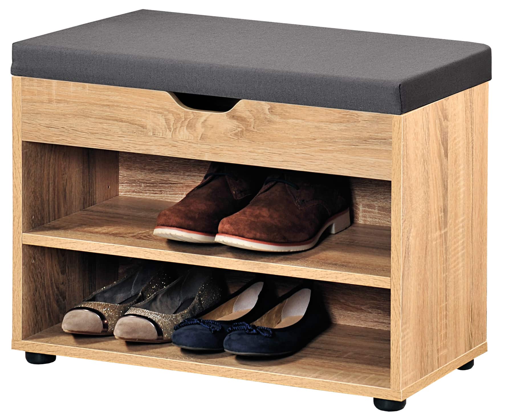4goodz Schoenenbank met klep en kussen 60x30x45 cm - Eiken