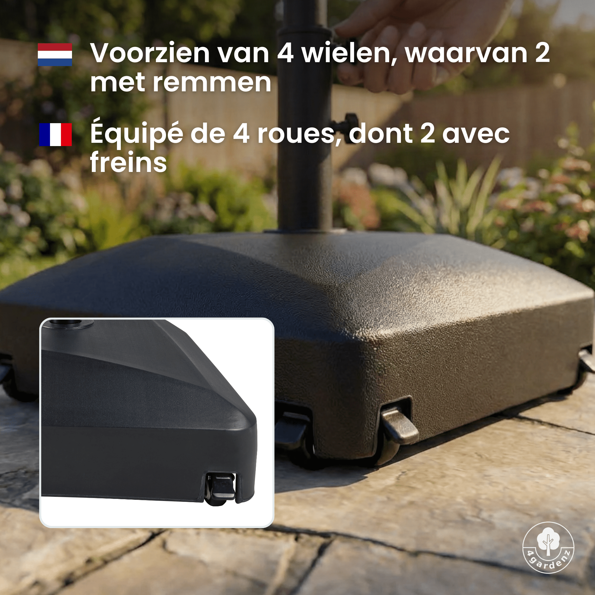 4gardenz Parasolvoet met Wielen voor Ø38/48mm parasols - max 70 kg