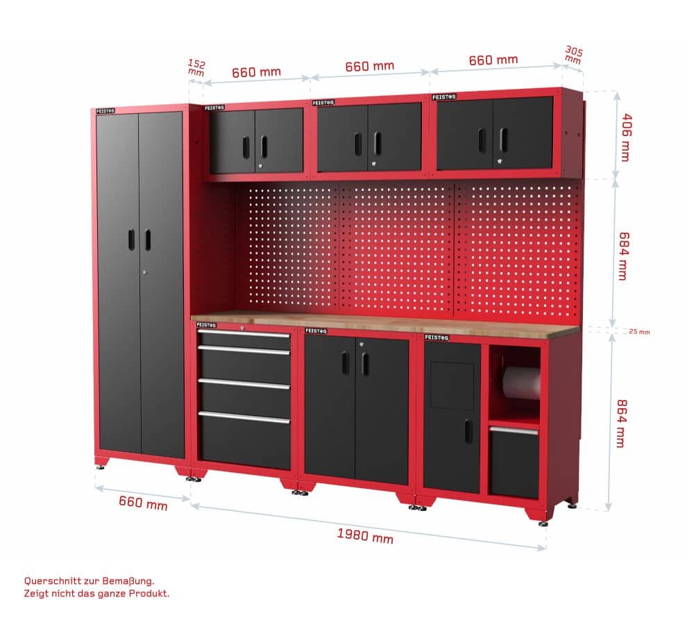 Feistos Juno 13 XL Gereedschapswand - 528 x 46 x 198 cm - Zwart/Rood