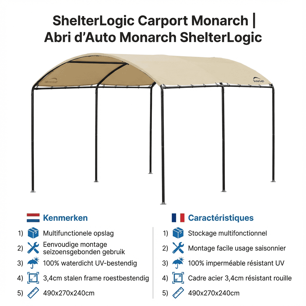 ShelterLogic® Carport Monarch - Folie Carport 490x270x240 cm - Beige