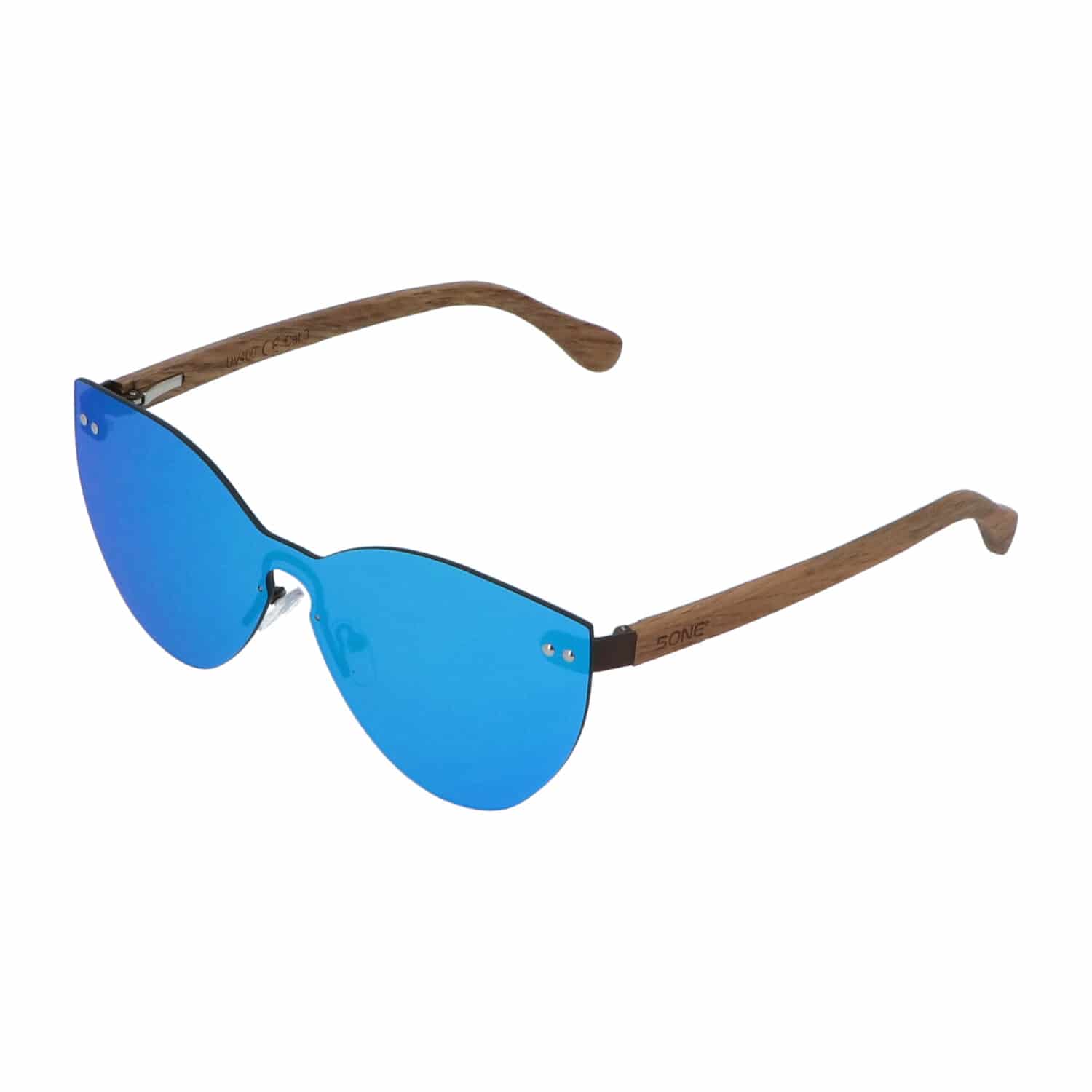 5one® Honolulu Butterfly Flat Ice Blue - Duwood hout zonnebril - blauw