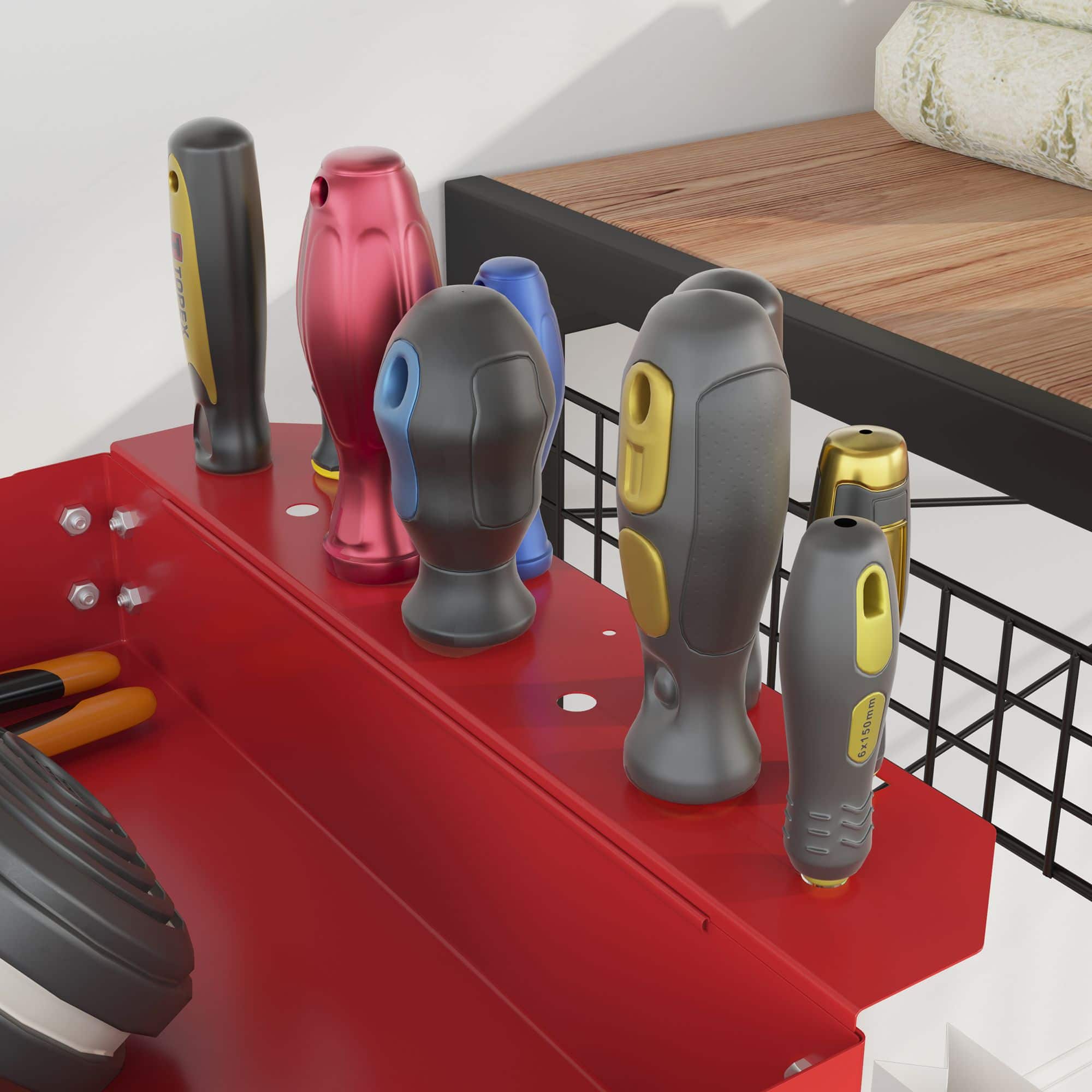 4goodz Gereedschapswagen met 3 Etages, Lege Werkplaatswagen - Rood 4goodz Gereedschapswagen met 3 Etages, Lege Werkplaatswagen - Rood