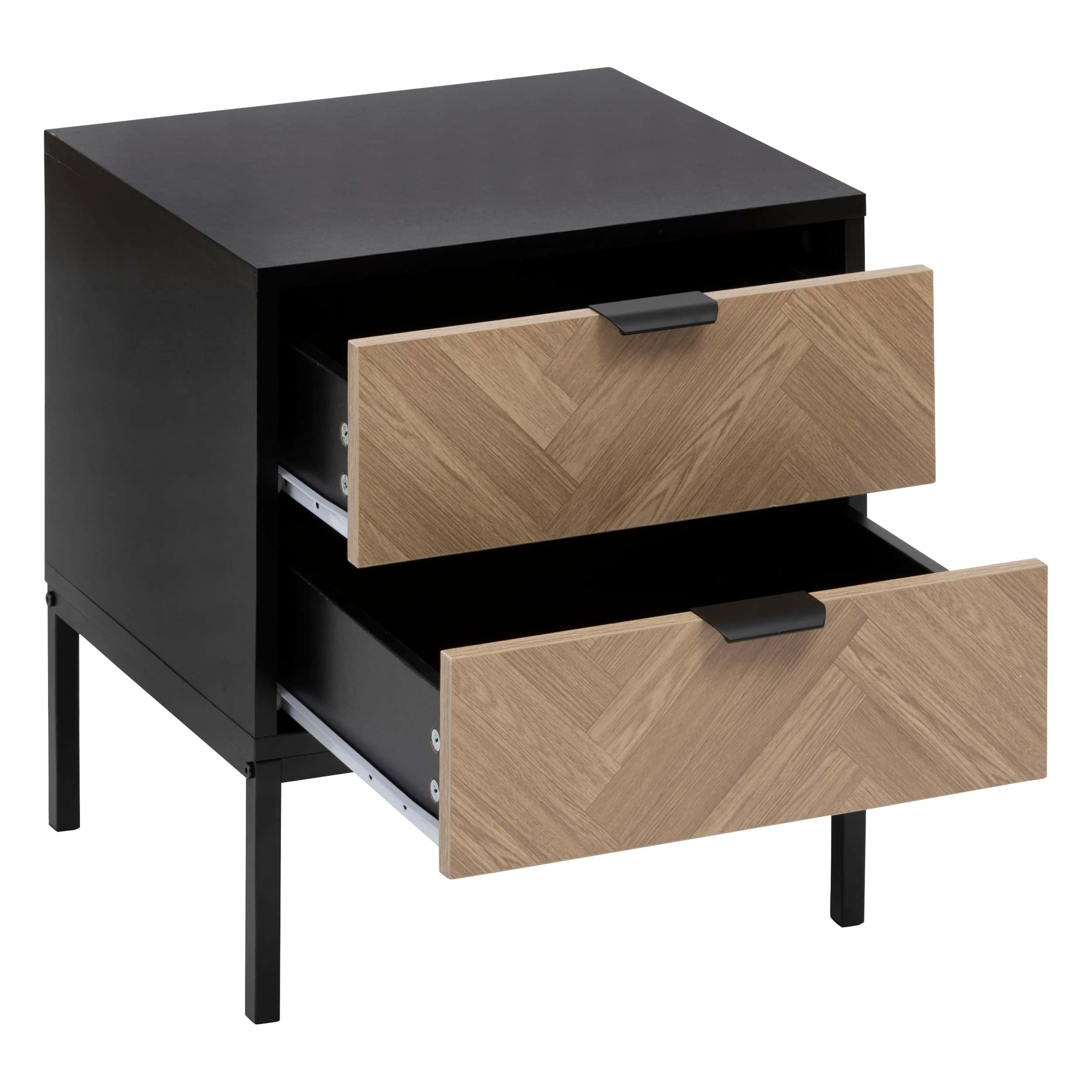 4livings Chevron Nachtkastje met 2 Softclose Lades 45x40x50cm - bruin/zwart