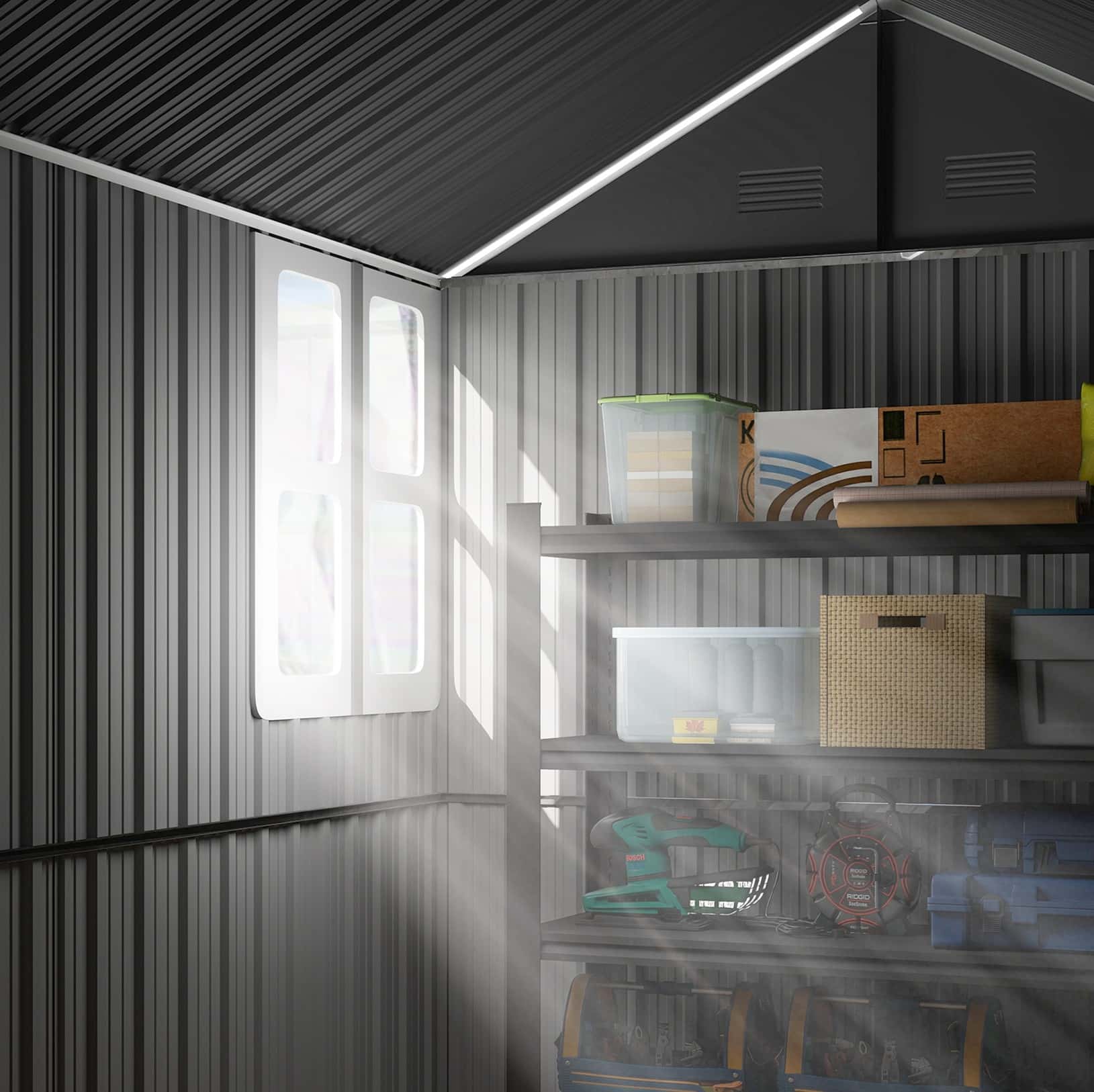 4goodz Metalen Gereedschapsschuur Tuinschuur met raam - donkergrijs