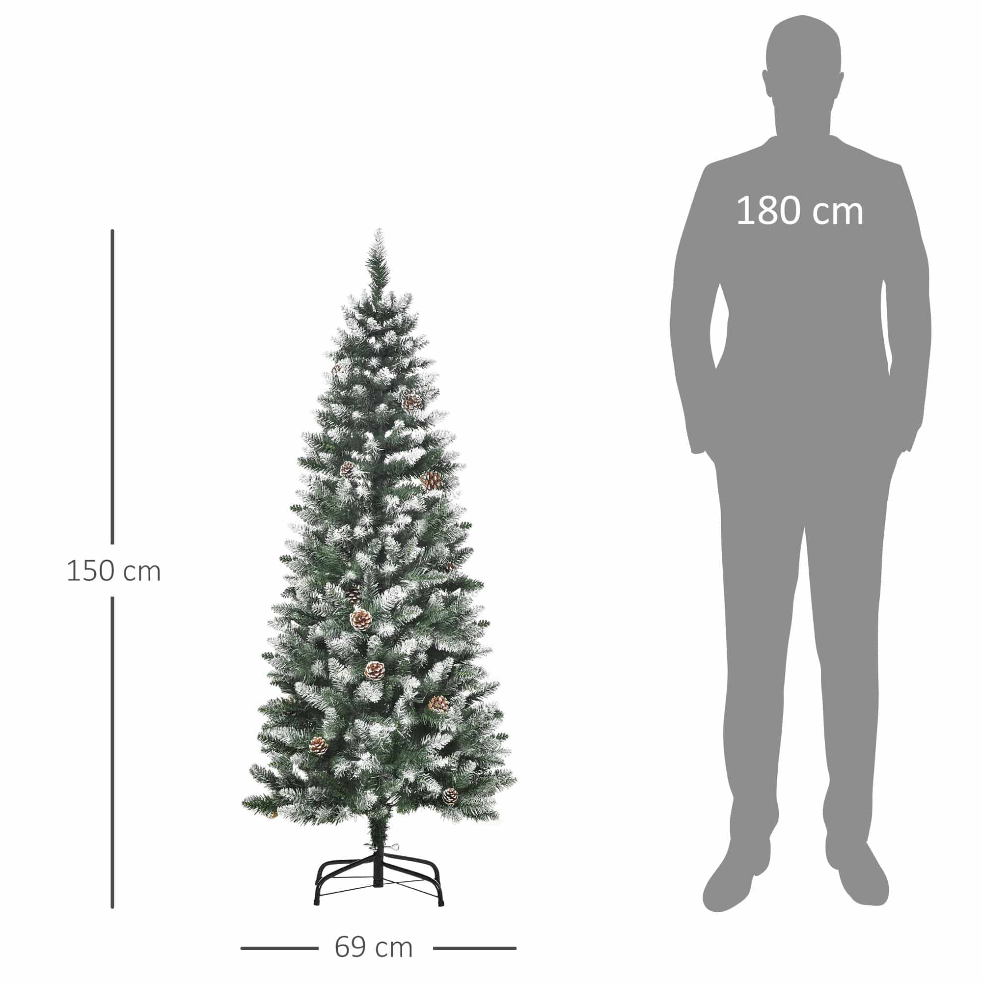 HOMCOM Kunstkerstboom met dennenappels en sneeuw 150 cm - Ø69 cm