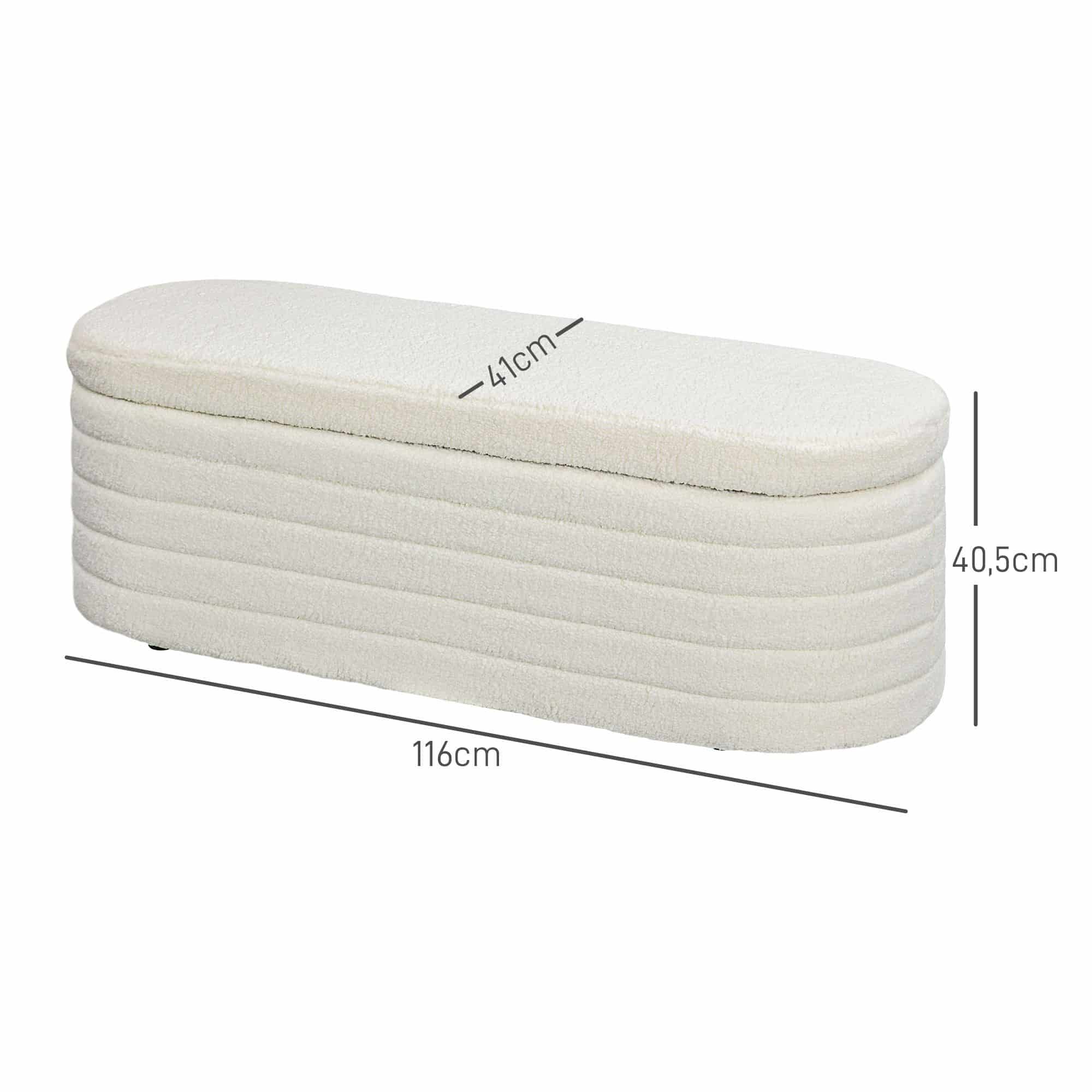4goodz Bedbank Hocker met Opbergruimte - teddyfleece - 41x116x40 cm - Creme