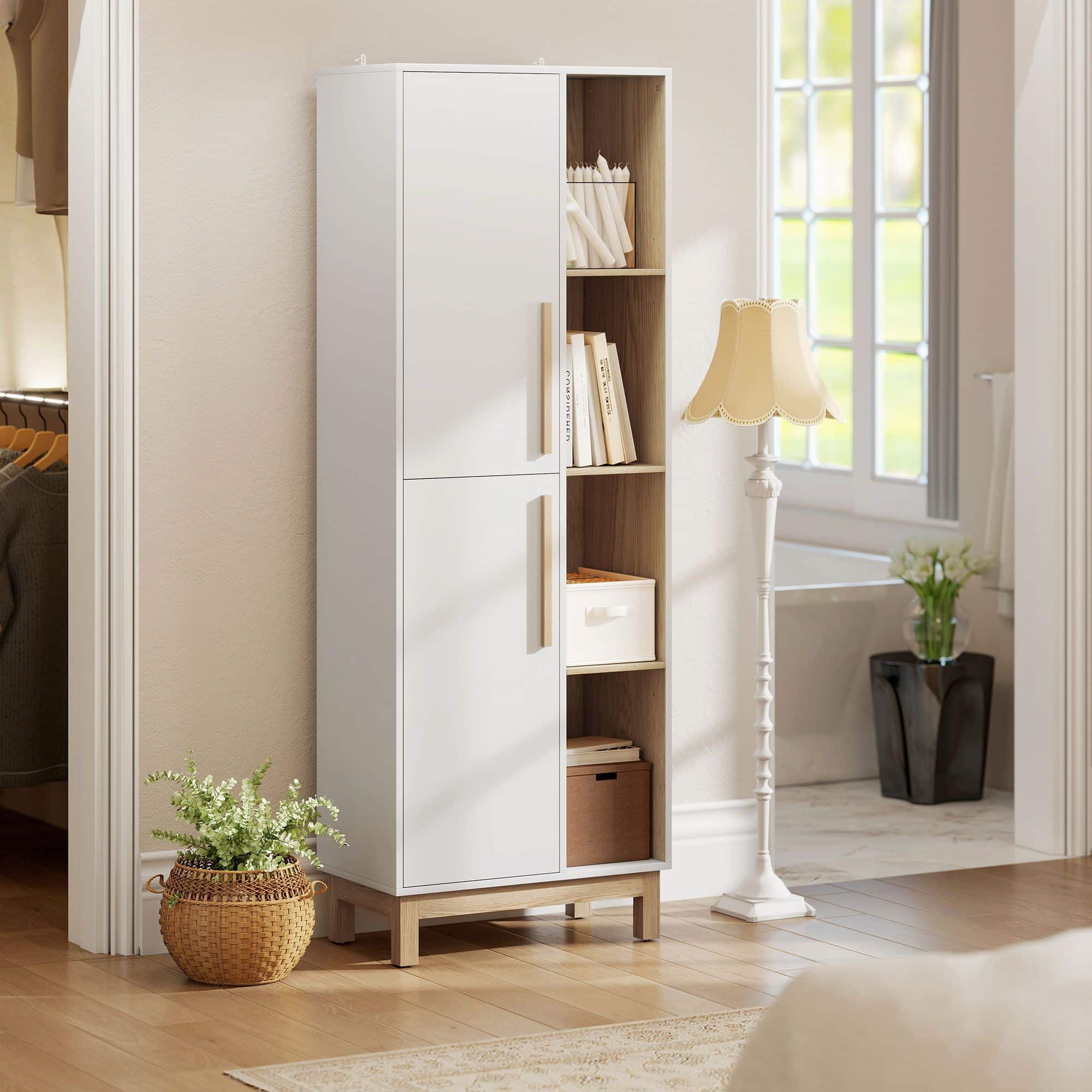 4Goodz Boekenkast met 4 open planken, en 2 deuren - Wit/Bruin