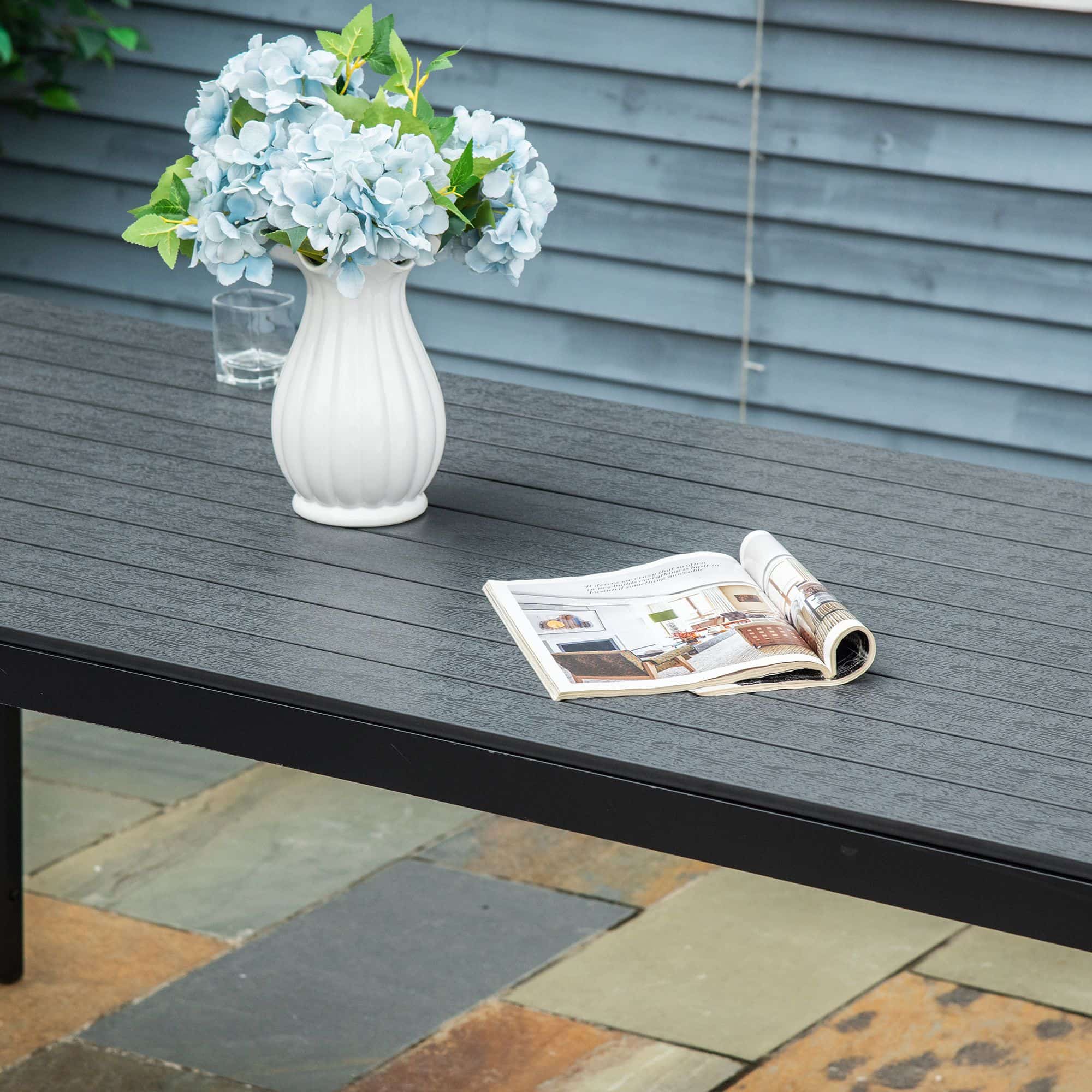4goodz Tuintafel 6 Persoons Kunststof - Houtlook tafelblad - Zwart