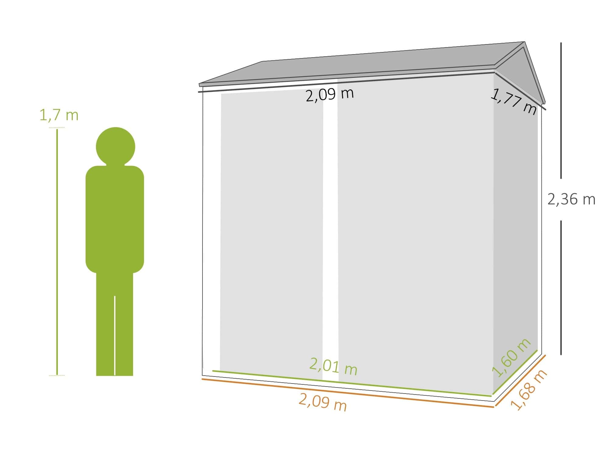 4goodz Metalen Tuinschuur - Afsluitbaar - 209x177x236 cm - Lichtgrijs
