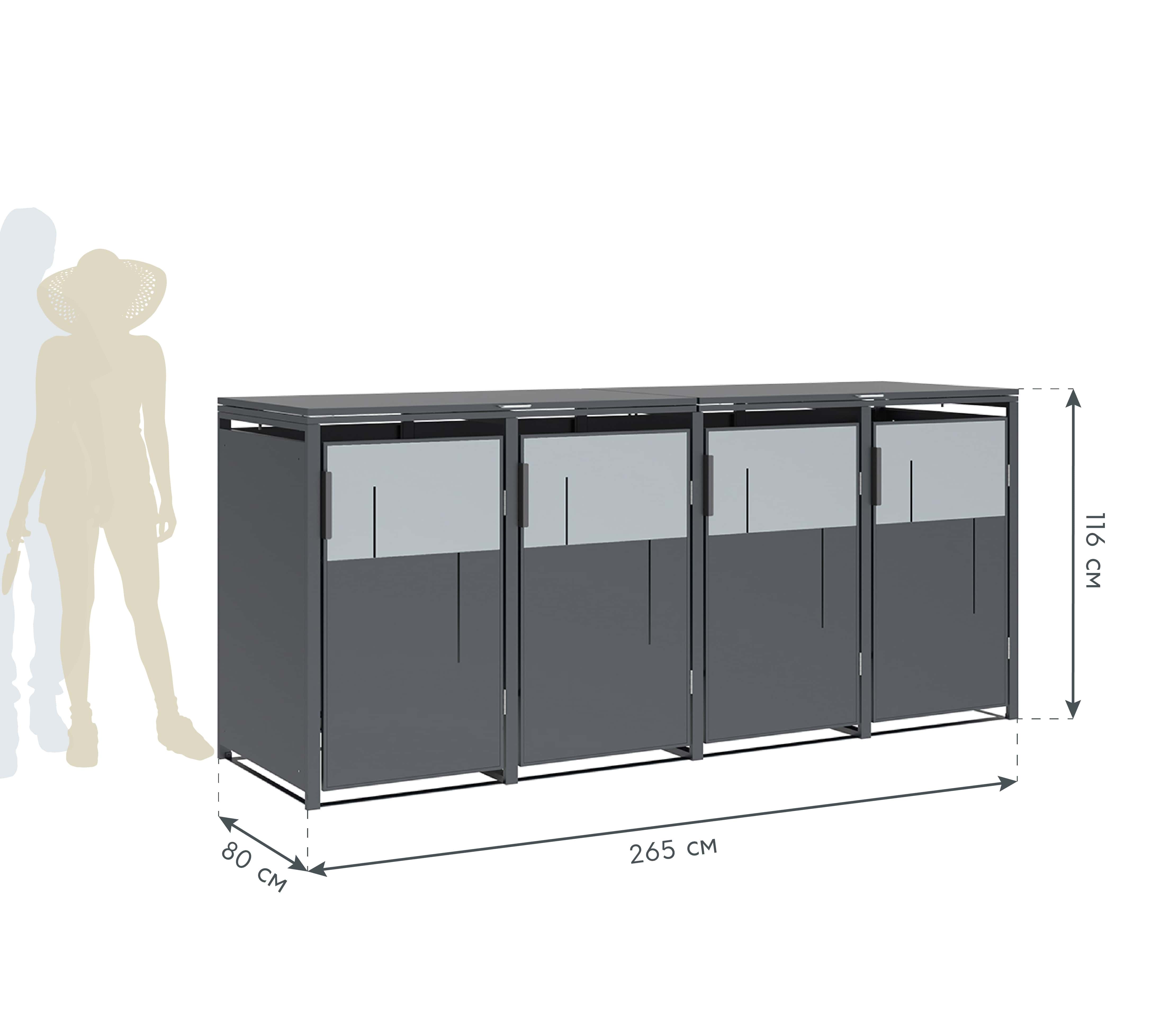 Westmann Tonus-4 Metalen Containerombouw voor 4 kliko's - Grijs