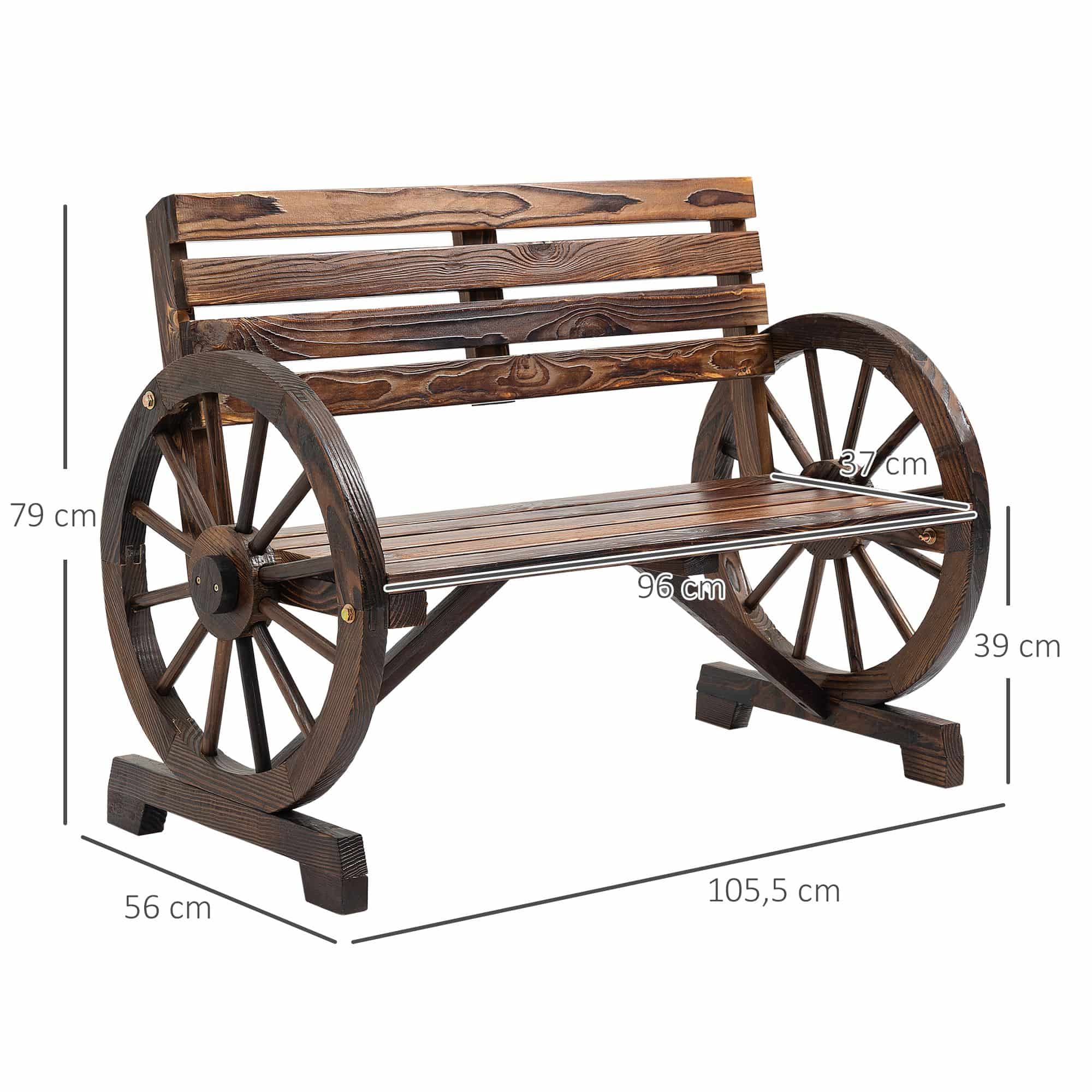 4goodz Tuinbank met armleuning Wagenwielen design Massief Hout