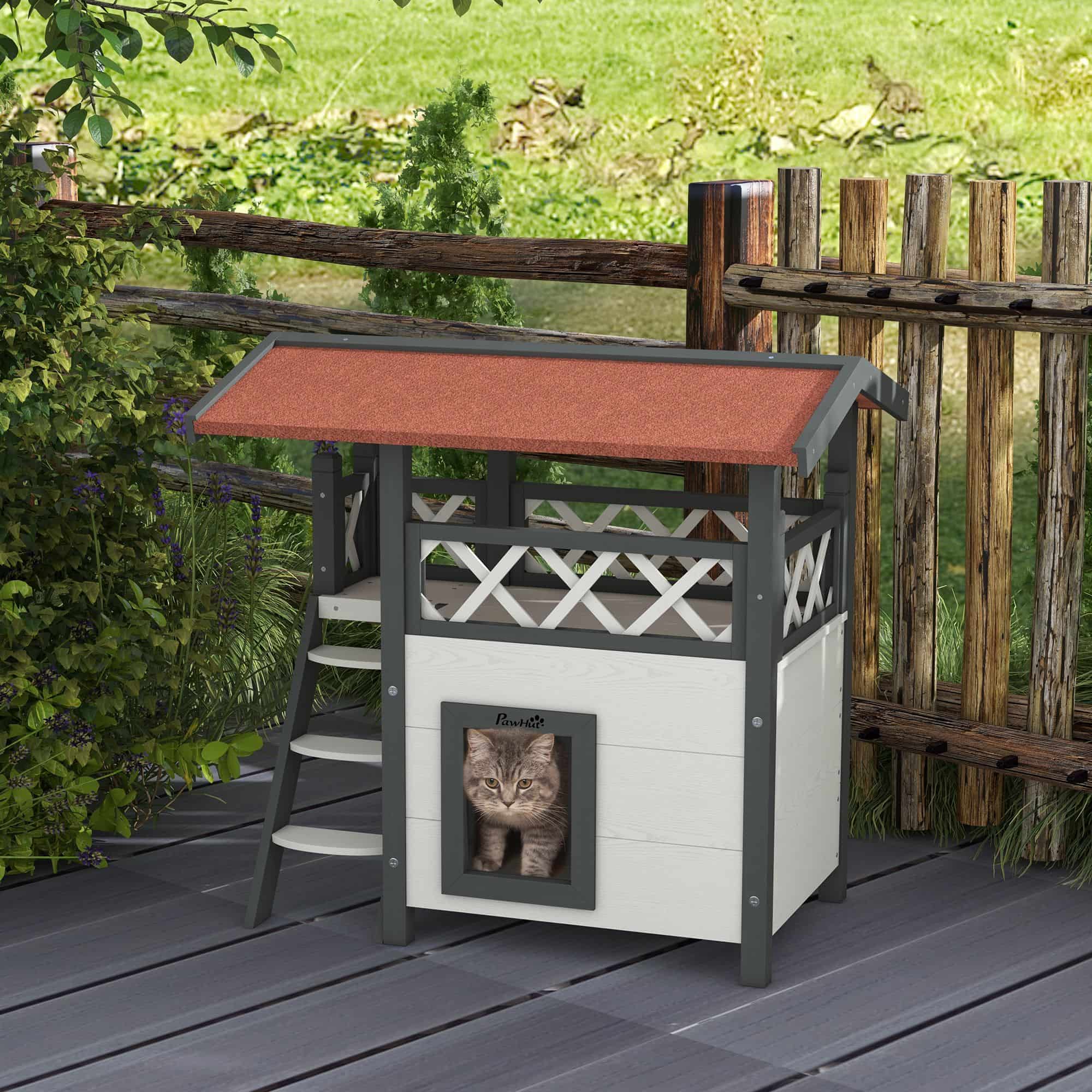 4goodz kattenhuis 2 laags 77x50x73cm - Wit/Rood