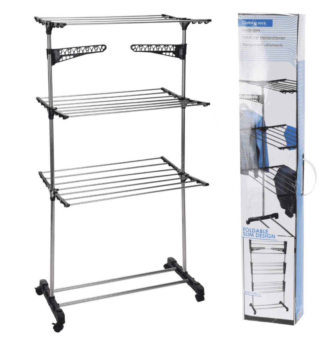 Droogtoren 6 rekken 80x57x165 cm - 17 meter droogruimte - Zilver Droogtoren 6 rekken 80x57x165 cm - 17 meter droogruimte - Zilver