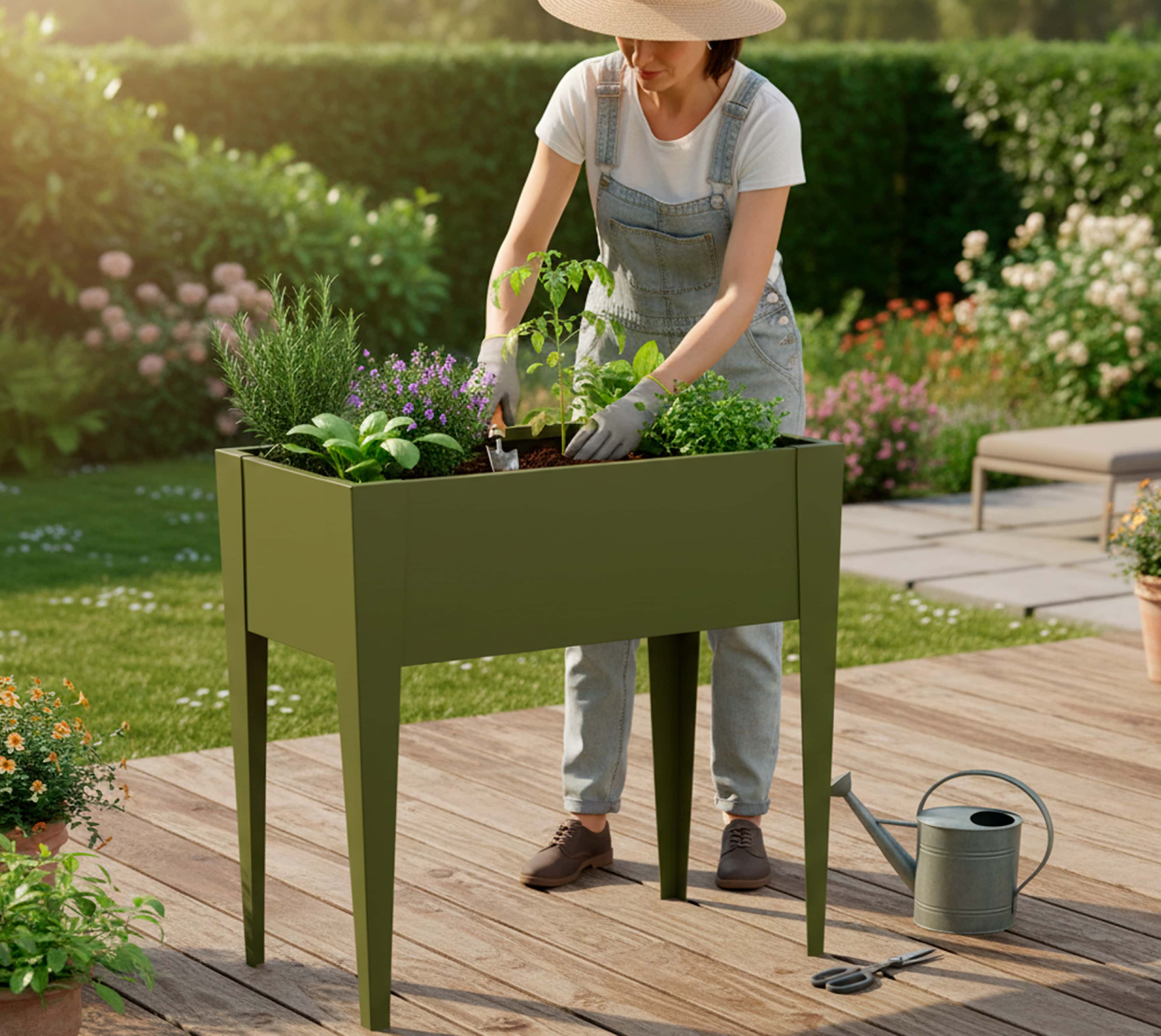 Westmann Vedura S - Metalen Verhoogde Plantenbak - 74x40x80 cm - Olijf