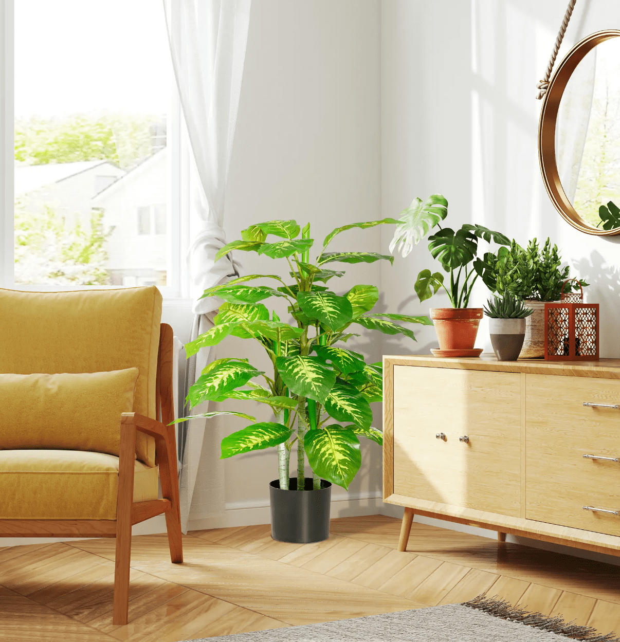4goodz kunstplant 4 stammen 95 cm - Groen