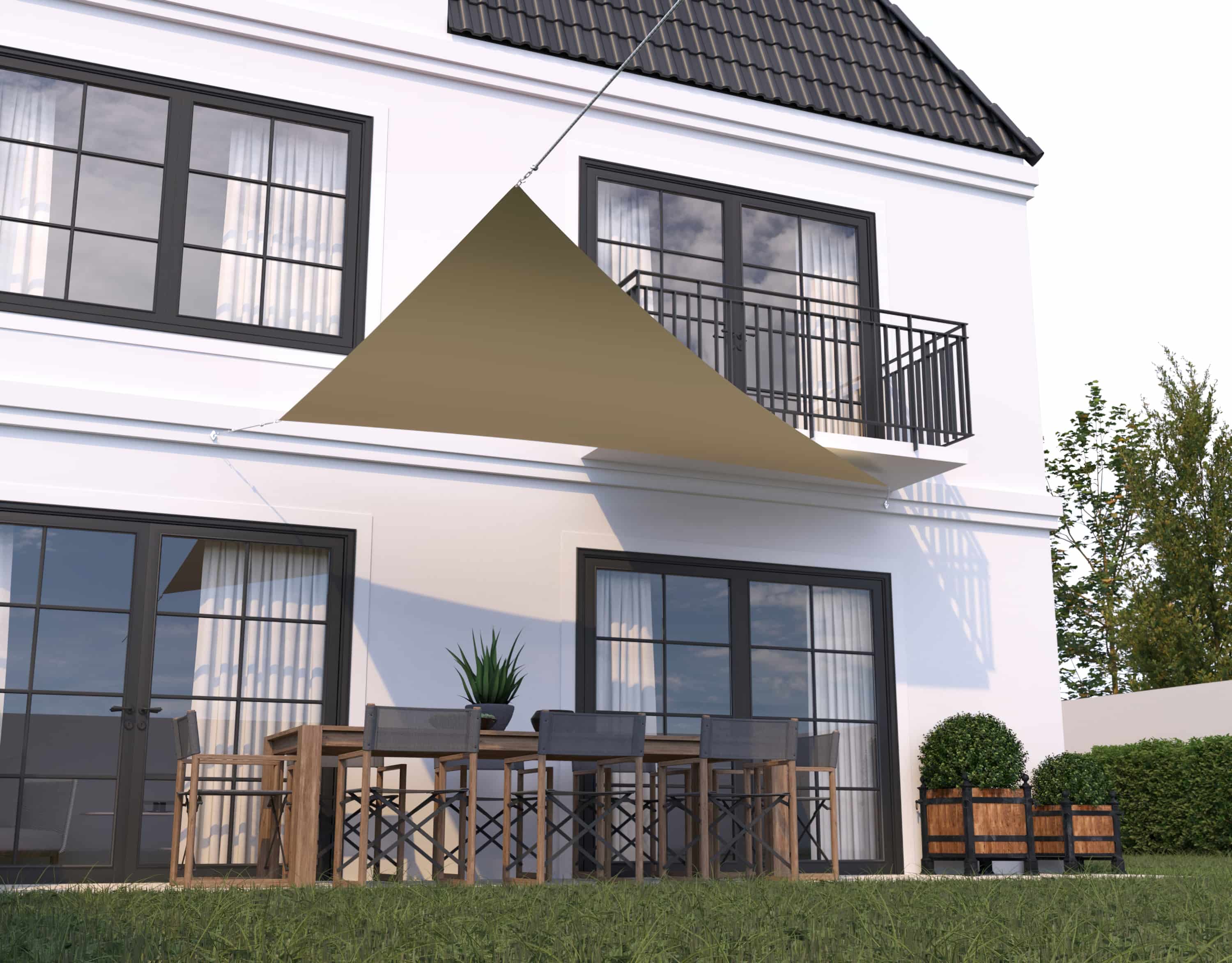 hanSe® Schaduwdoek Driehoek 90° Waterdoorlatend 3x4x5 m Zonnedoek Zand
