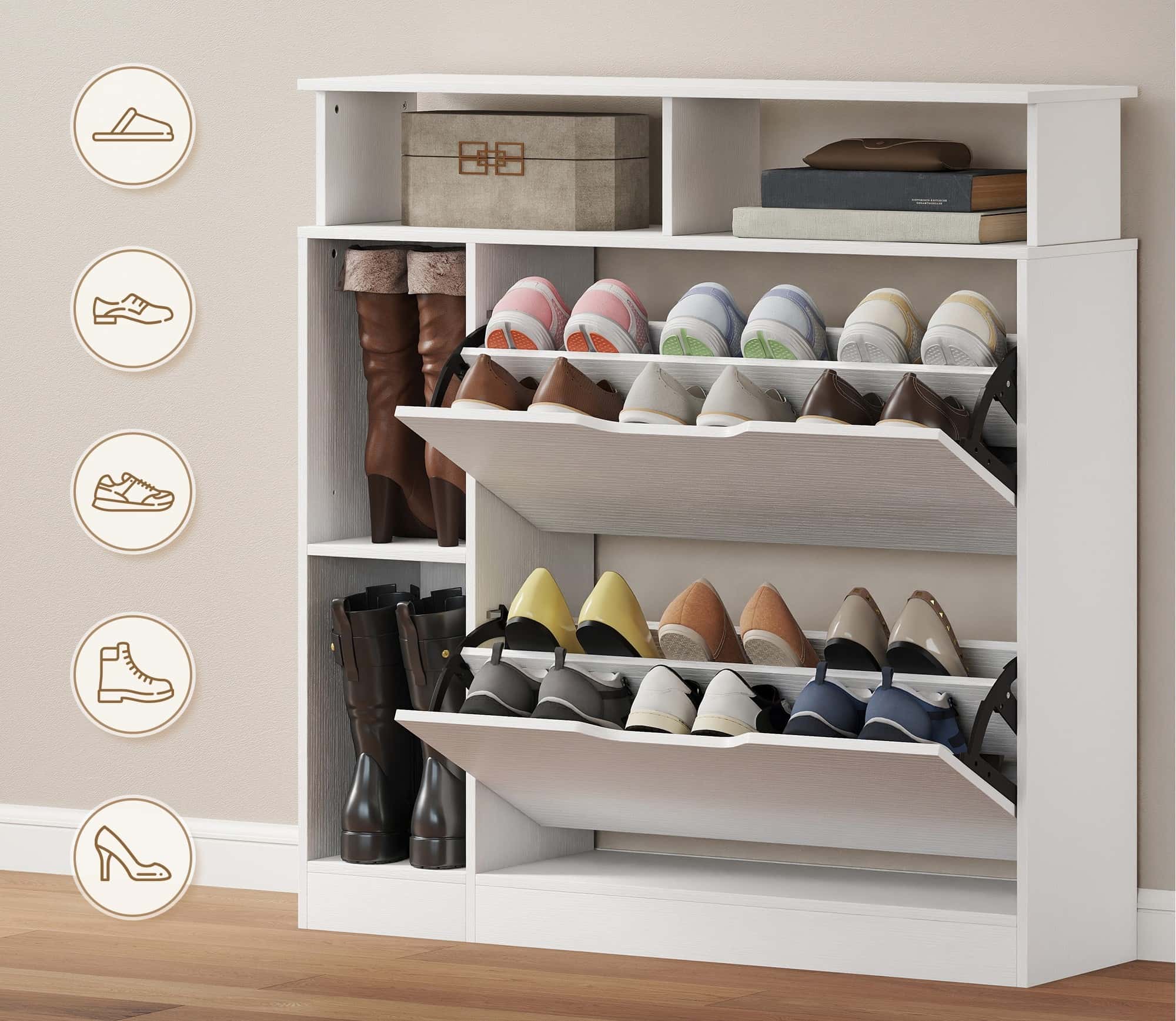 4goodz Schoenenkast - 2 kleppen - Open Rekken - 12 Paar Schoenen - Wit