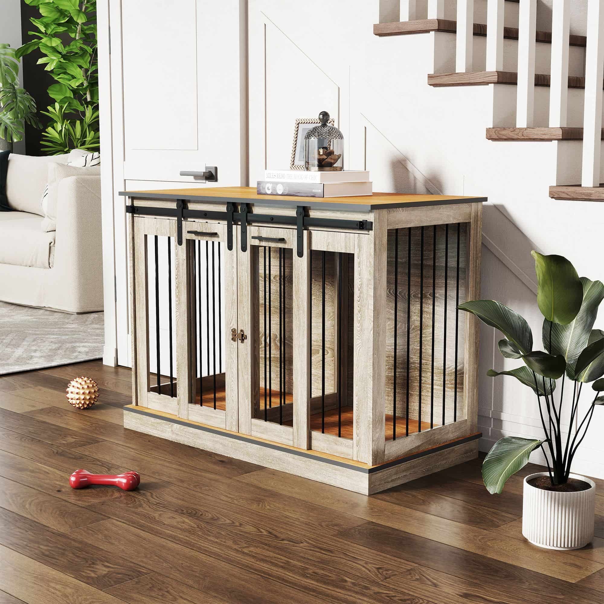 hondenkooi met 2 deuren - hondenbox - rustiek design - vergrendelbaar - bruin