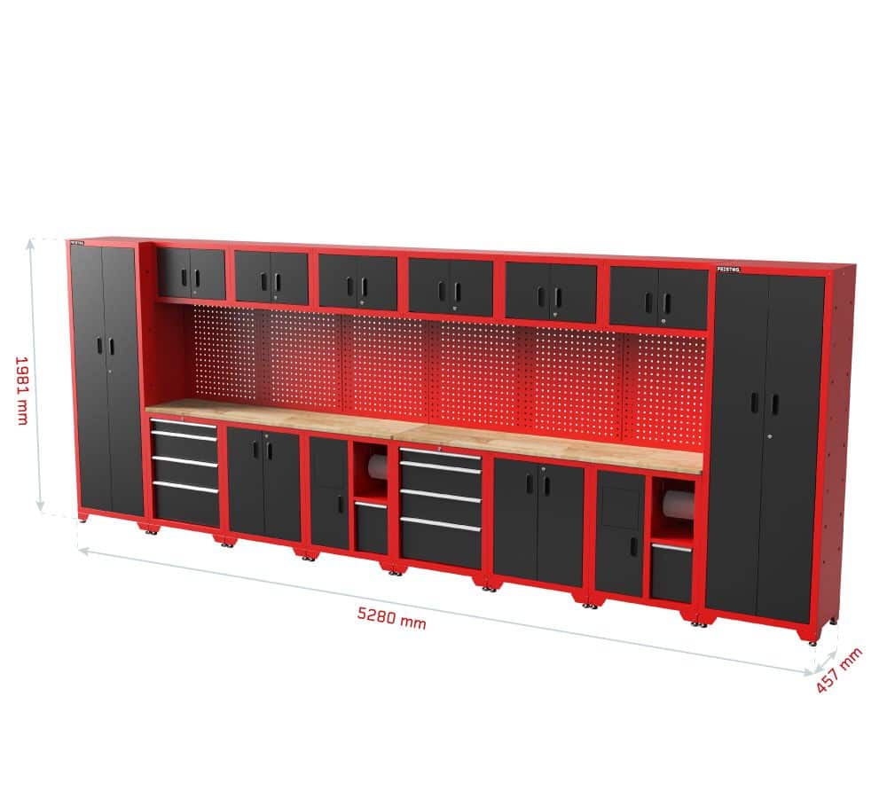 Feistos Juno 13 XL Gereedschapswand - 528 x 46 x 198 cm - Zwart/Rood