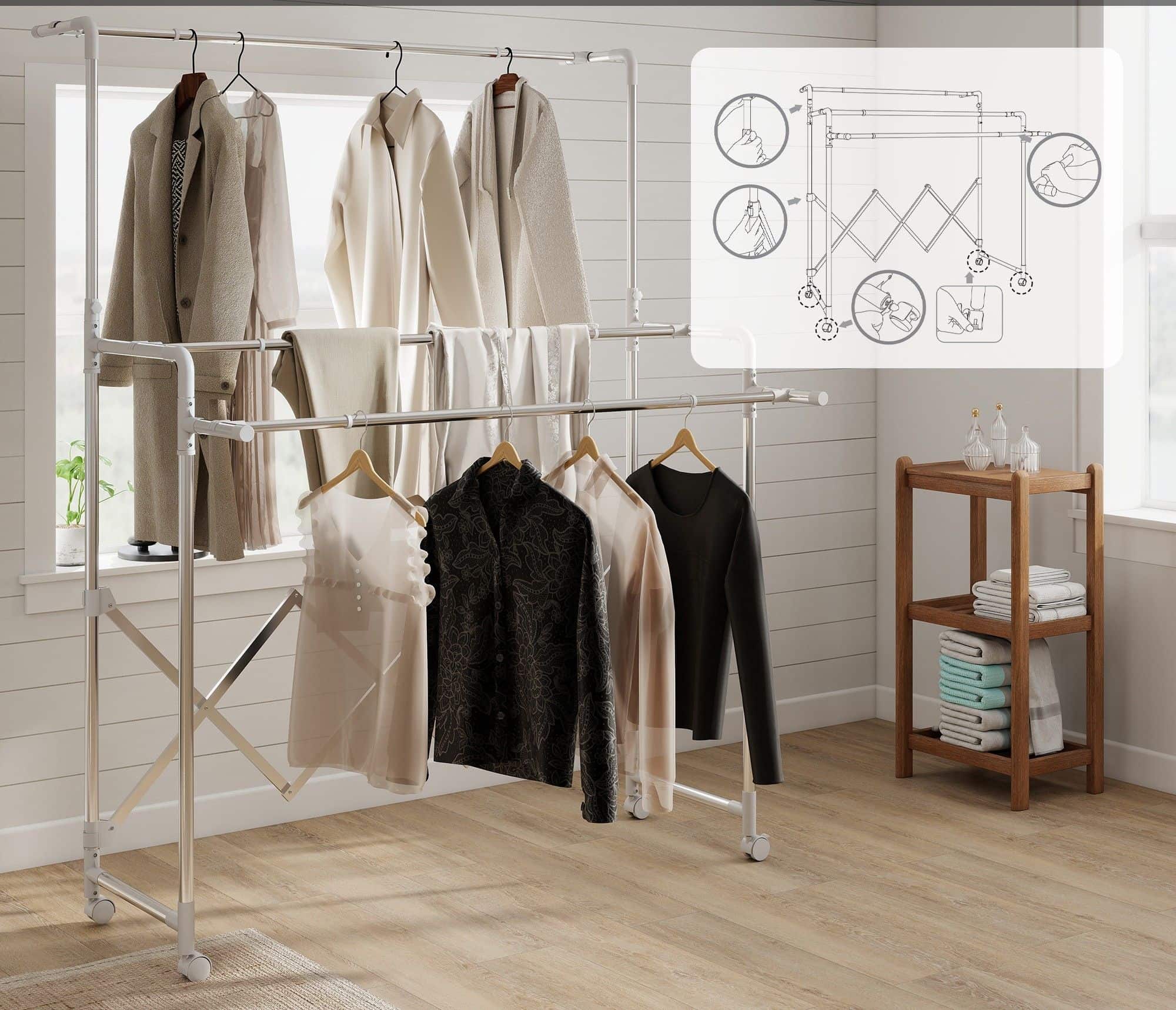 4goodz Metalen Kledingrek verrijdbaar - garderobestandaard Uitschuifbaar 4goodz Metalen Kledingrek verrijdbaar - garderobestandaard Uitschuifbaar