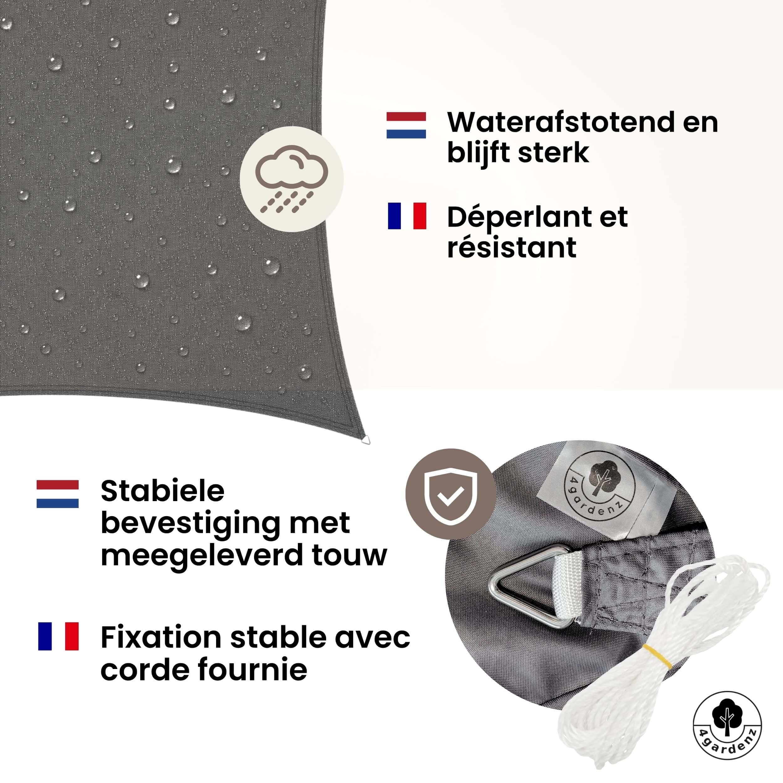4gardenz Schaduwdoek Waterafstotend Vierkant 5x5 mtr - Grijs