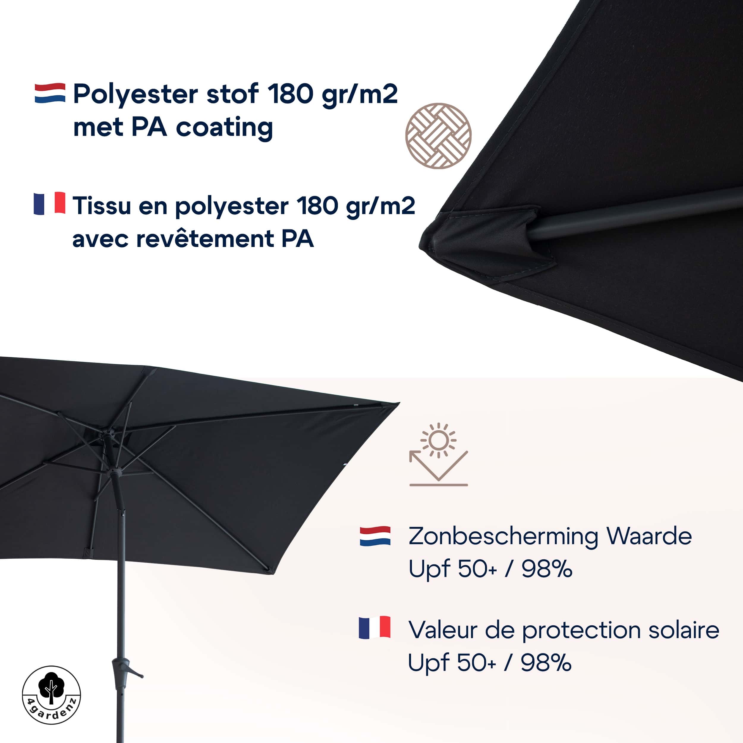 4gardenz® Parasol Rechthoek 150X250cm Kantelbaar - Balkonparasol - Grijs 4gardenz® Parasol Rechthoek 150X250cm Kantelbaar - Balkonparasol - Grijs