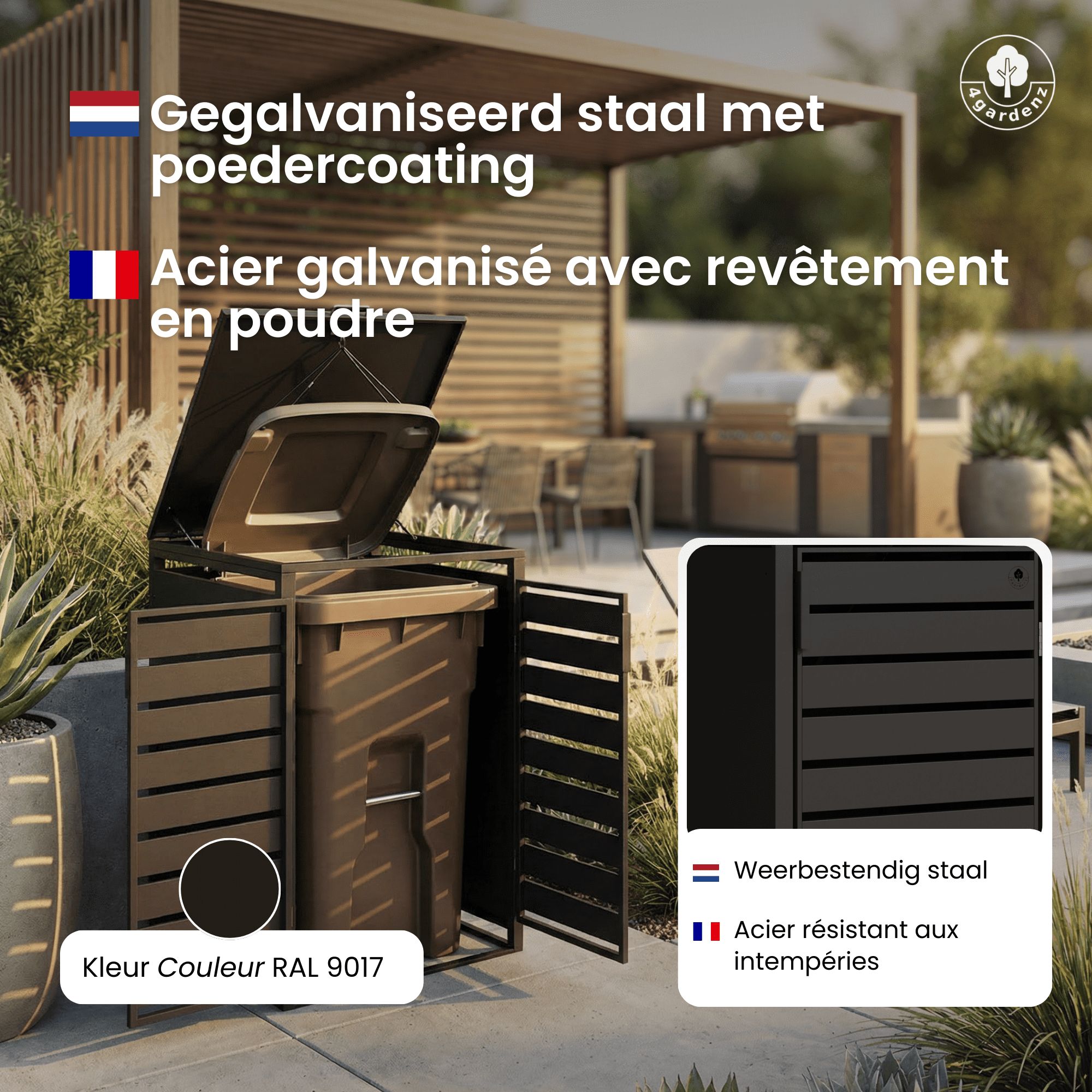 4gardenz® Premium Containerombouw 2 bakken - Kliko Ombouw – Zwart 4gardenz® Premium Containerombouw 2 bakken - Kliko Ombouw – Zwart