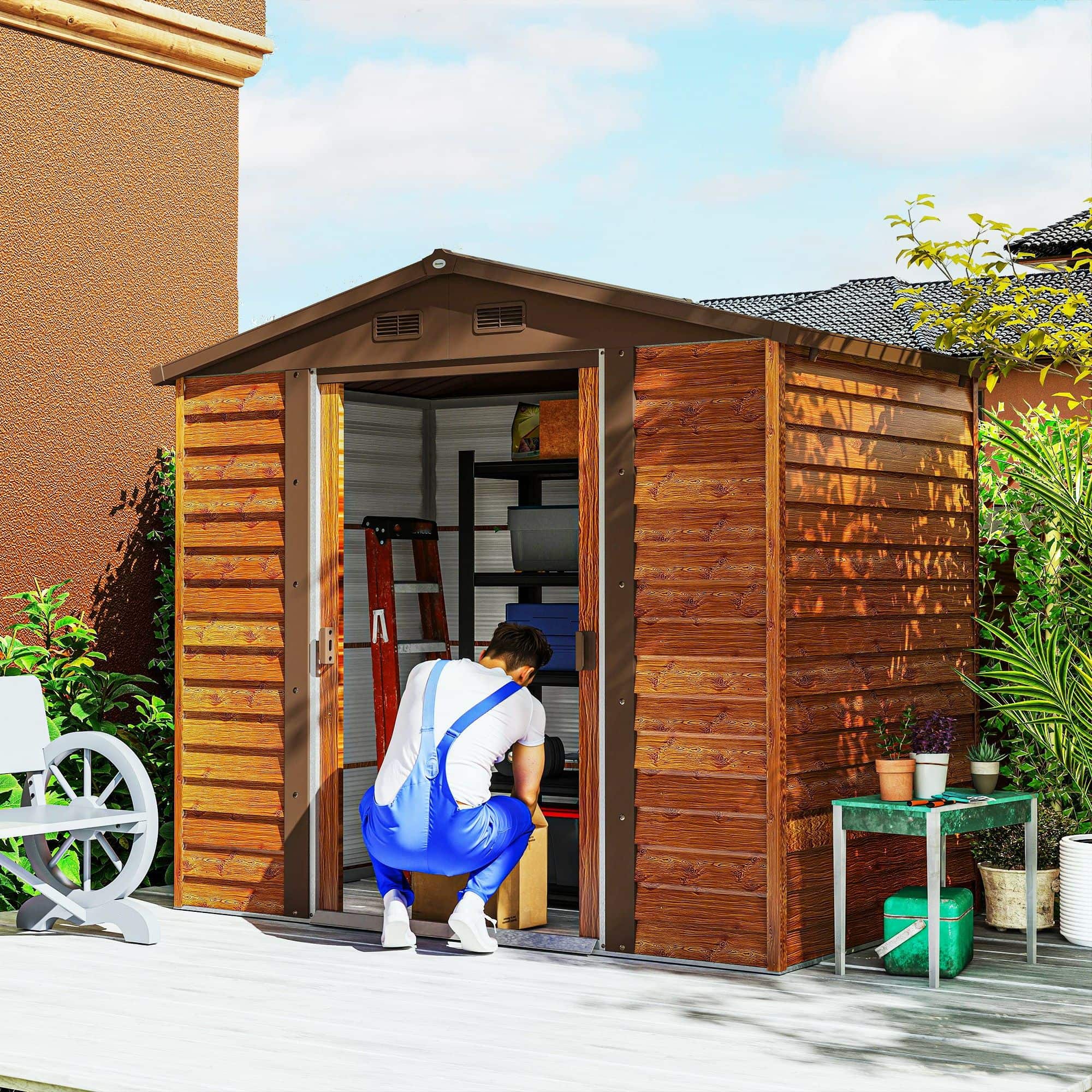 Gereedschapsschuur weerbestendig staal - 152 x 235,7 x 208,7 cm - Bruin houtlook