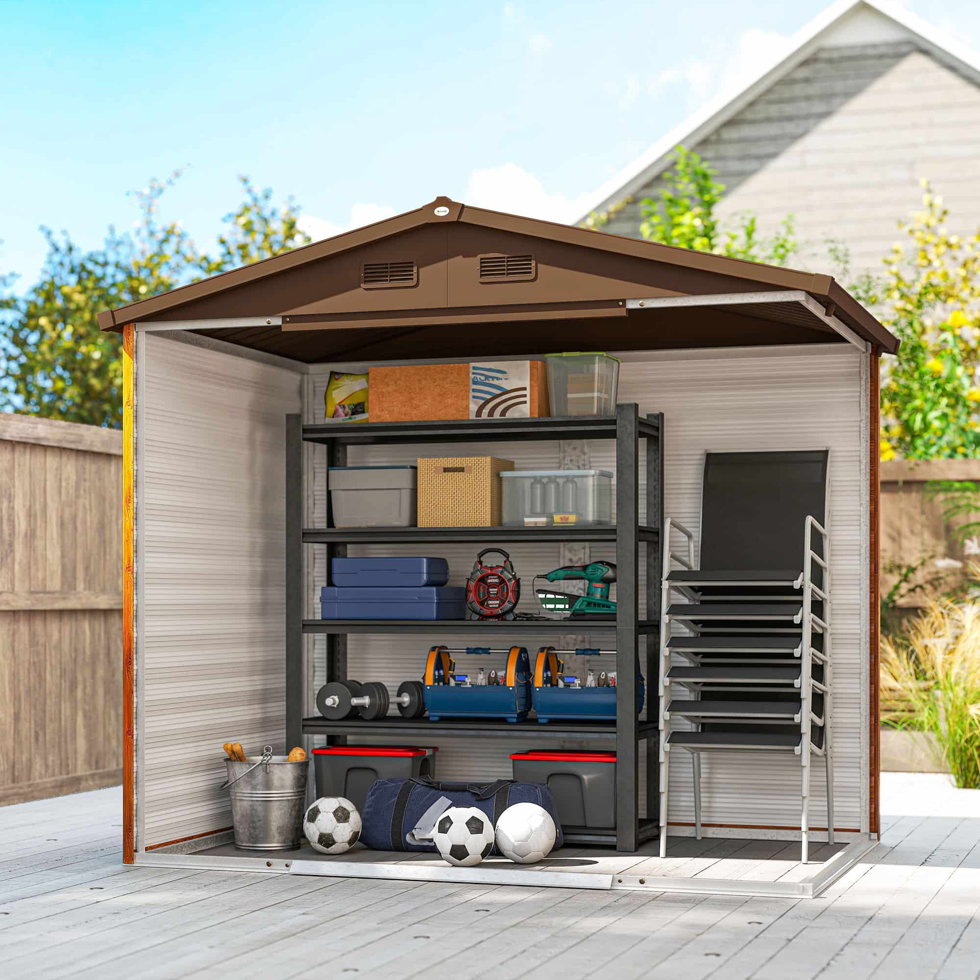 Gereedschapsschuur weerbestendig staal - 152 x 235,7 x 208,7 cm - Bruin houtlook