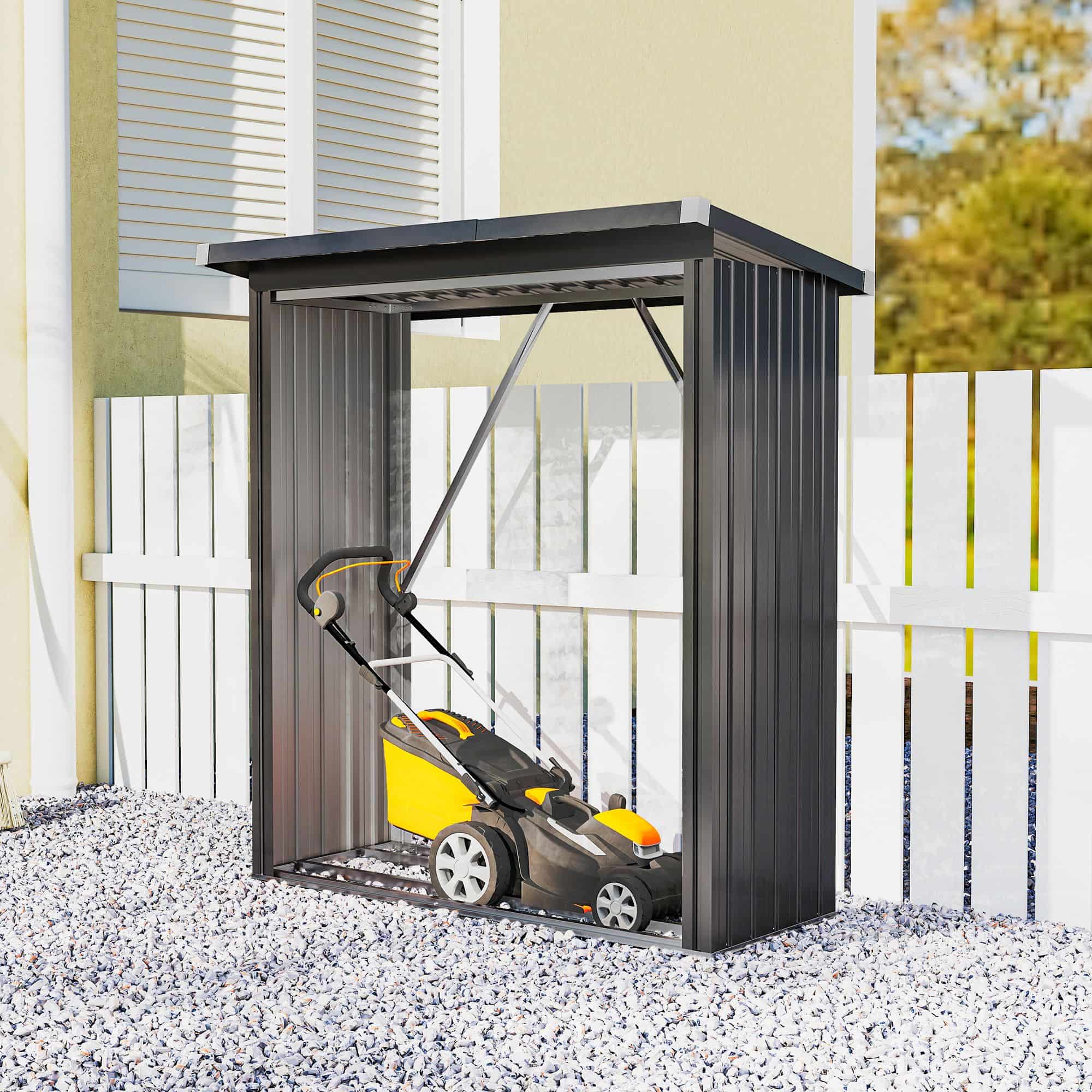 4goodz Houtopslag Gegalvaniseerd Staal met Schuin dak – 66x150x150 cm - Donkergrijs 4goodz Houtopslag Gegalvaniseerd Staal met Schuin dak – 66x150x150 cm - Donkergrijs