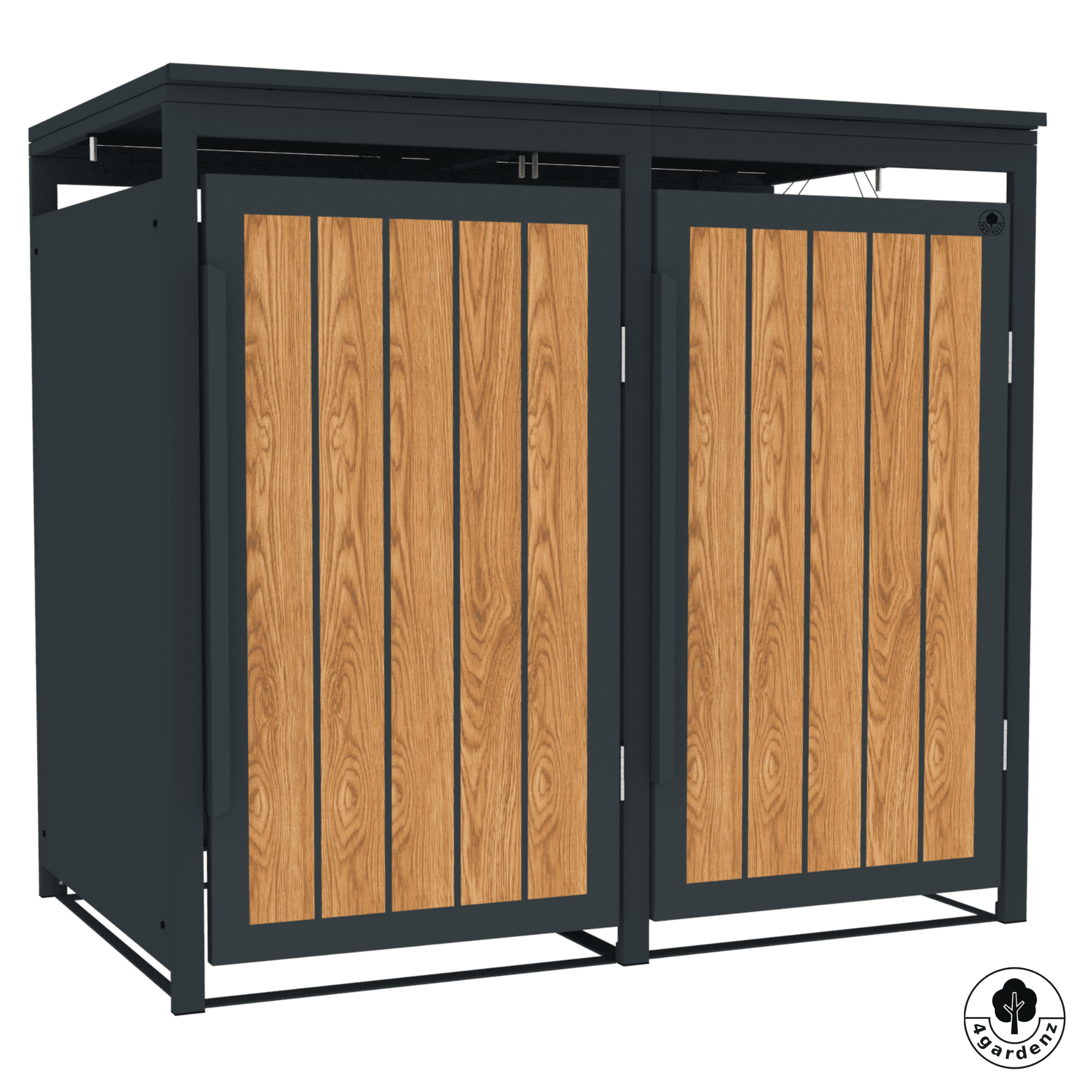 4gardenz® Slimline Kliko Containerombouw 2 Afvalbakken - Antraciet/Houtlook