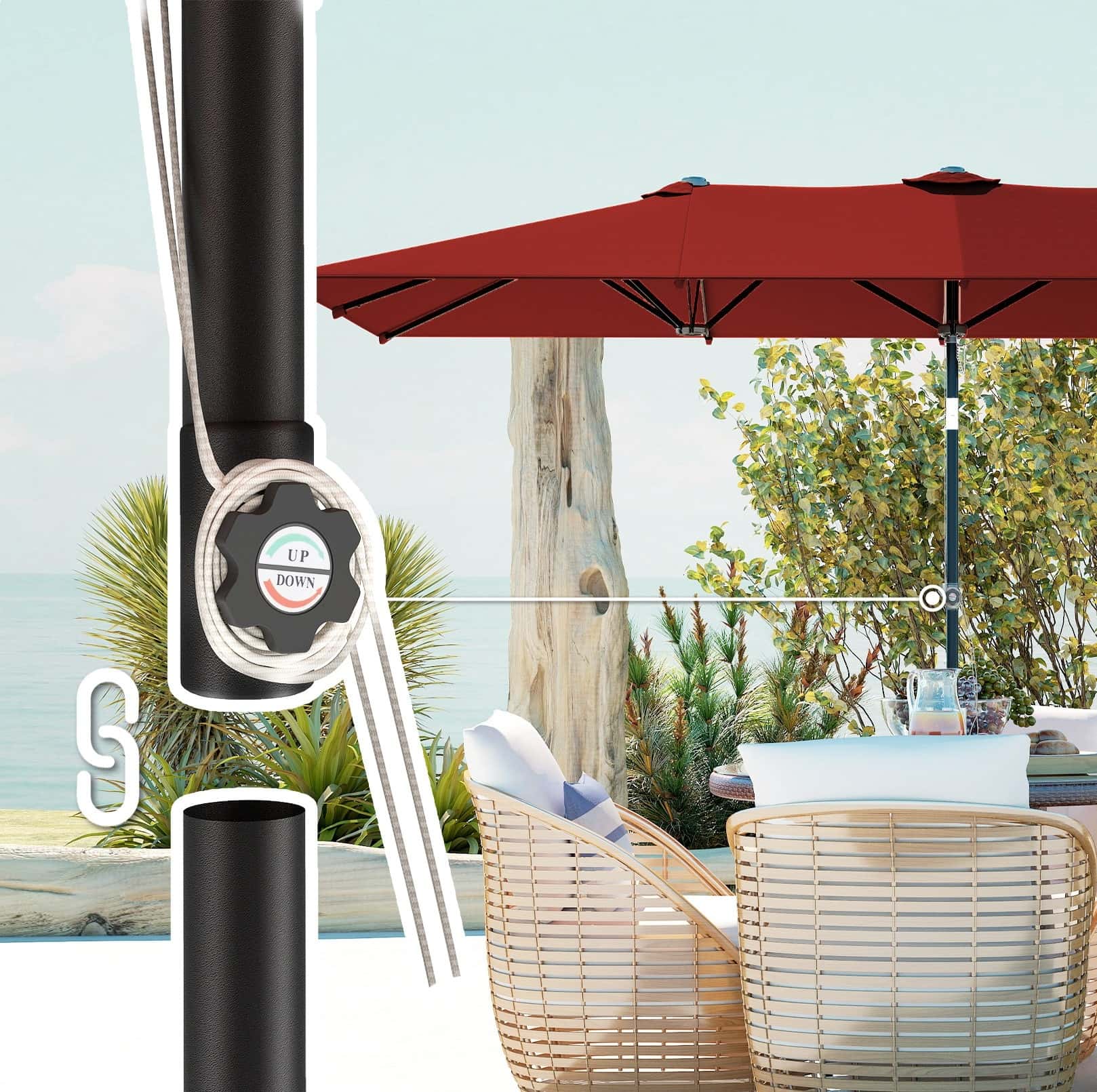 4goodz Duo-parasol Rechthoek 295x150 cm - brede parasol - Wijnrood