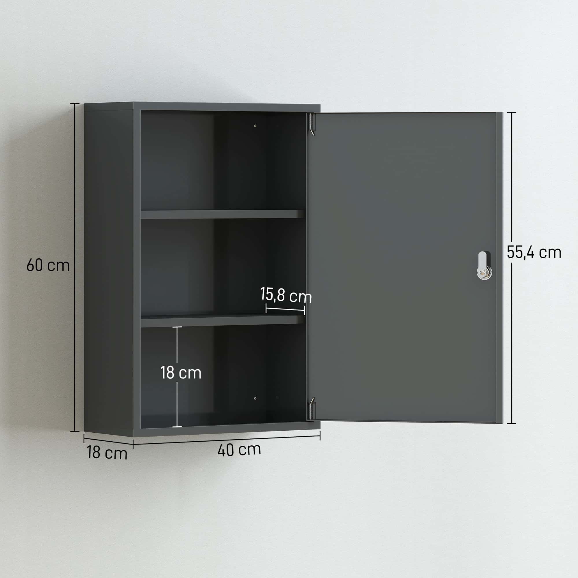 4goodz Medicijnkastje metaal EHBO-kastje met slot 14x30x46 cm - Grijs