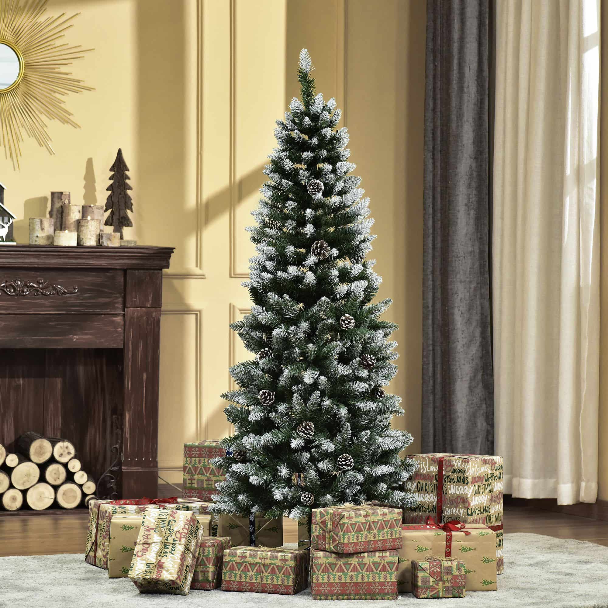 HOMCOM Kunstkerstboom met dennenappels en sneeuw 150 cm - Ø69 cm
