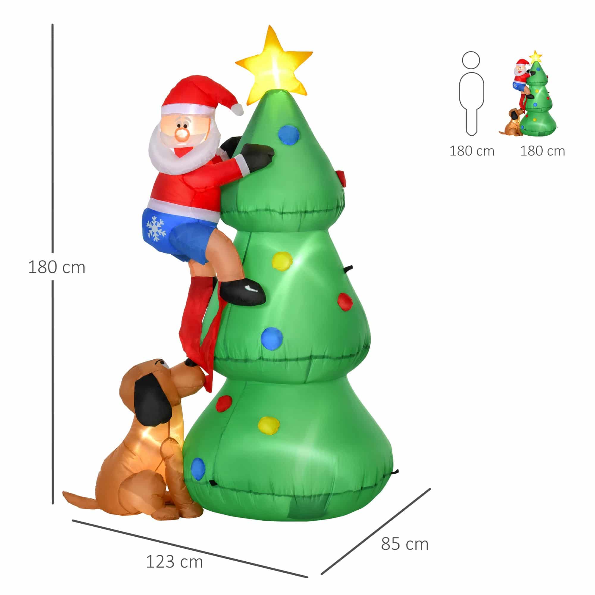 Homcom Opblaasbare Kerstboom met kerstman met LED Verlichting 180 cm