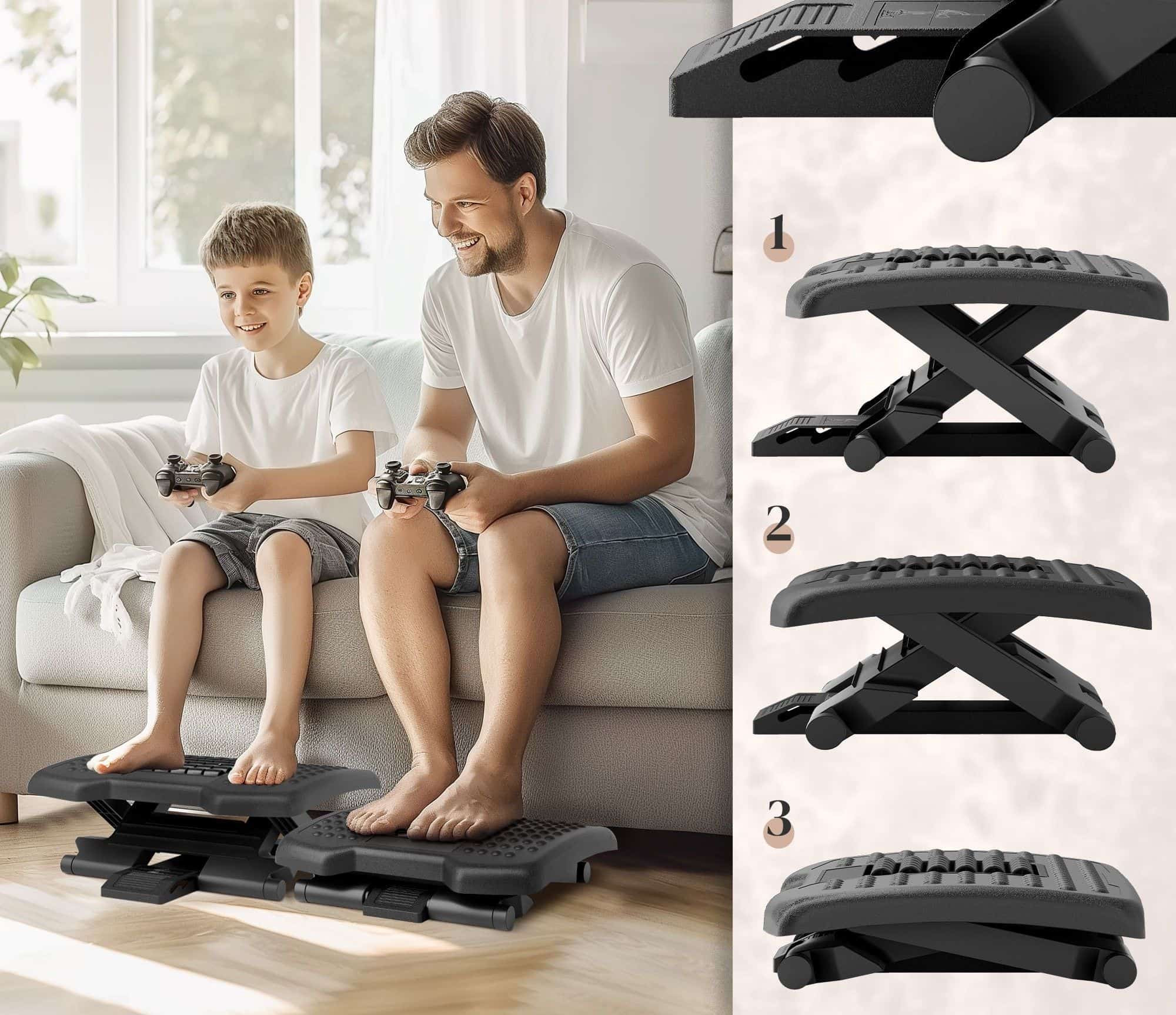 Bureau Voetensteun/voetenbank met massagerollers - 3 hoogtes