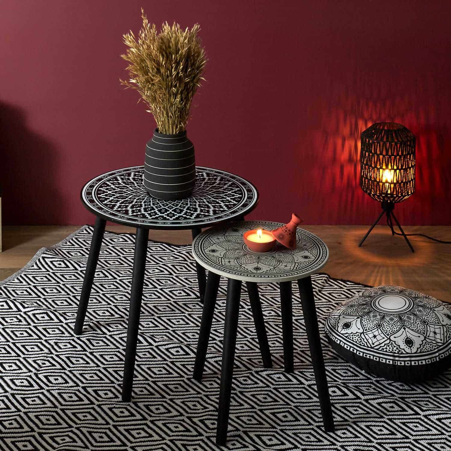 Set van 2 Bijzettafel Orientaals Rond 43/33 cm - Zwart