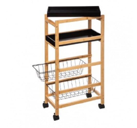 4goodz bamboe keukentrolley 4 schappen - 40x22x83cm - Zwart/Bruin