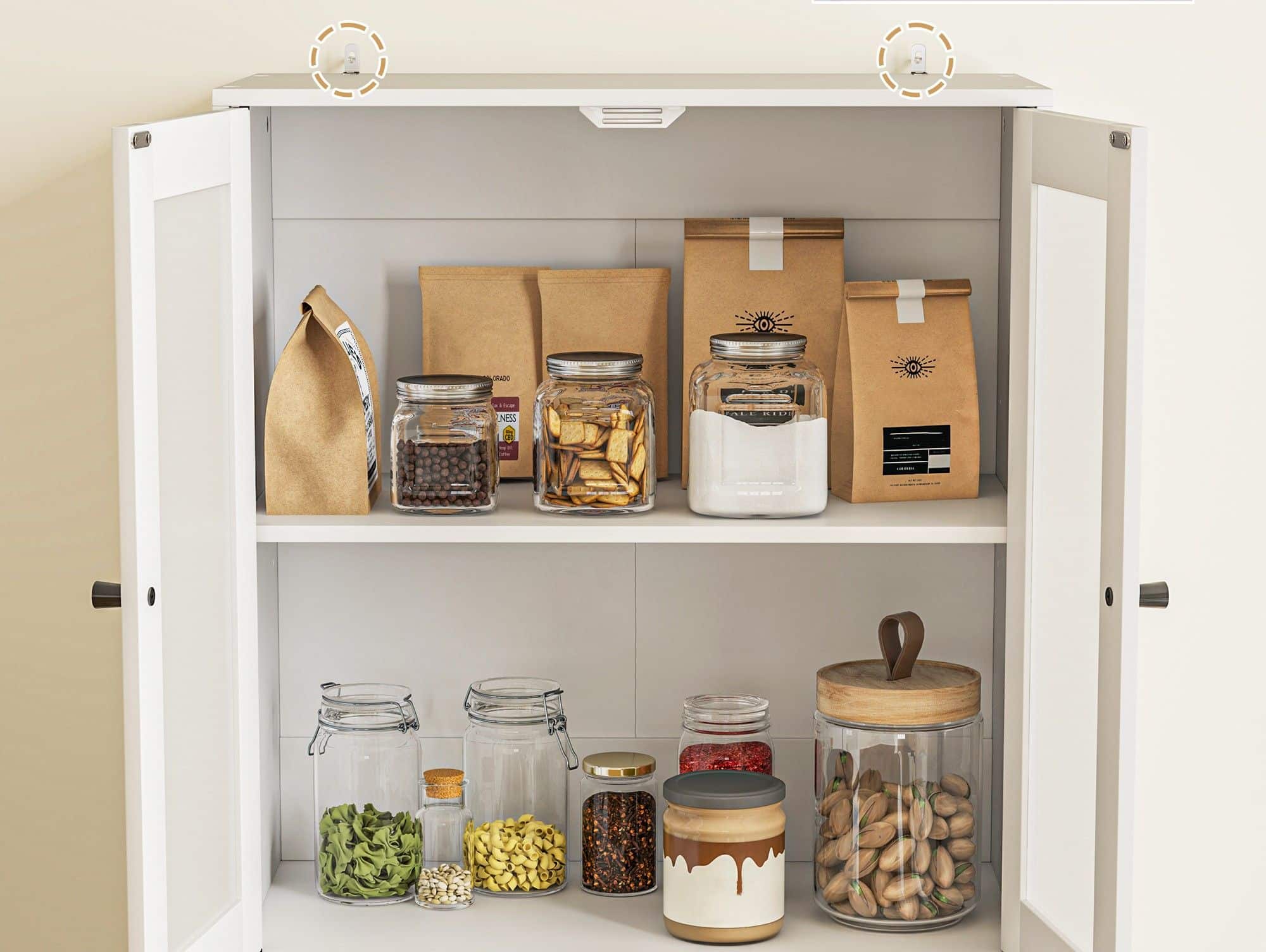 Keukenkast Buffetkast Hoog met 2 matglas deuren 30x59x170 cm - Wit