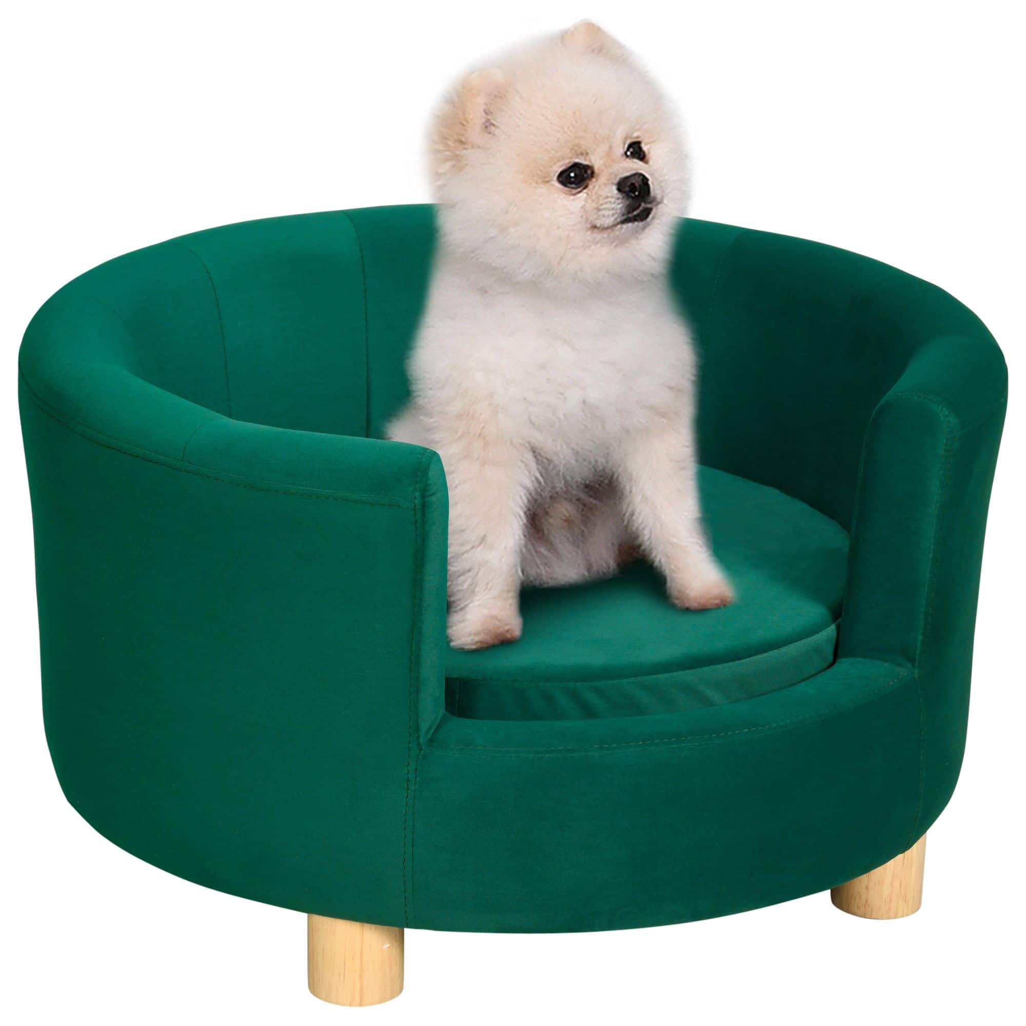 4goodz Katten- en Hondenbank met houten Poten 64x37 cm - Groen