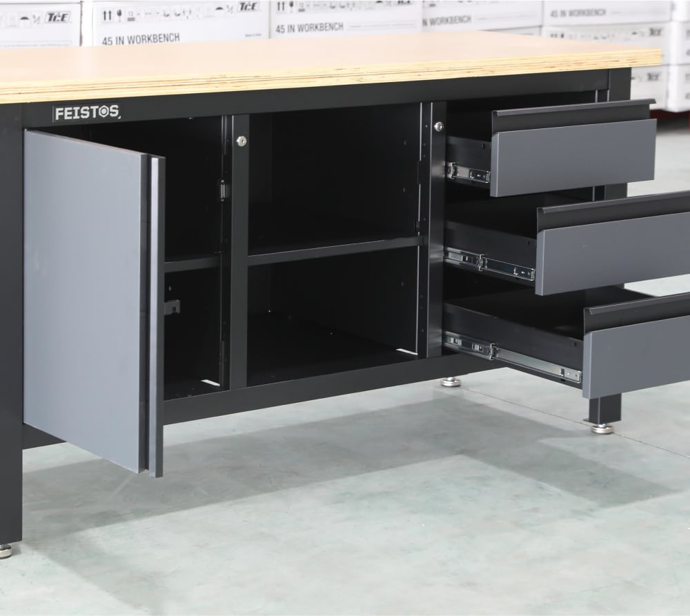 Feistos Werkbank Heros 1 inclusief geperforeerde wand 169x60x87cm - Antraciet/zwart