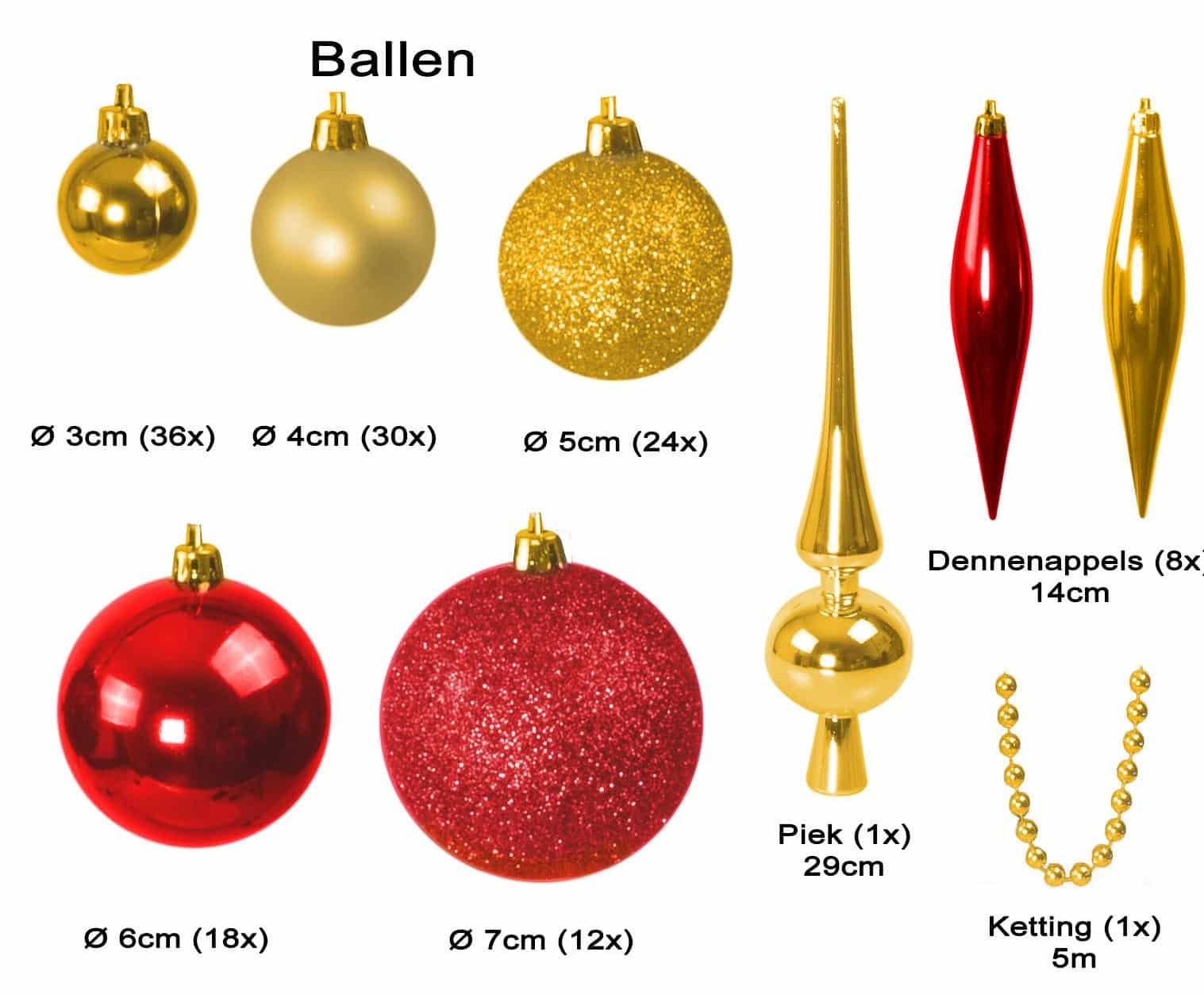 4seasonz Kerstballen Set 130 Ballen met Piek &amp; Slinger - Goud-Bordeaux